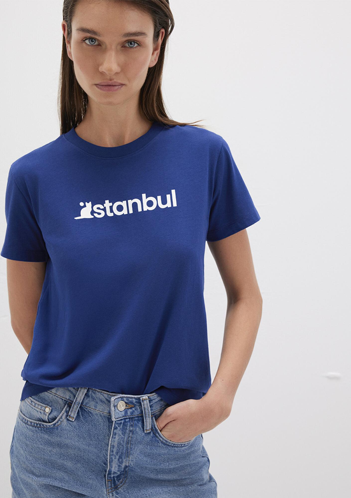 Mavi İstanbul Baskılı Mavi Tişört Semi Slim Fit / Yarı Dar Kesim 1612111-70722