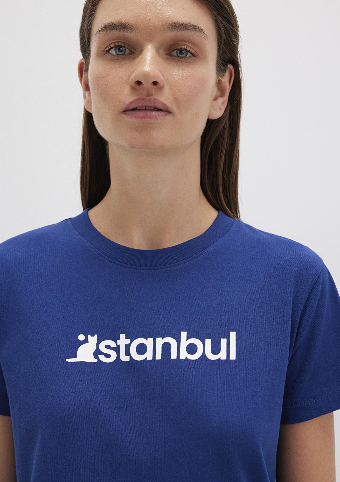 Mavi İstanbul Baskılı Mavi Tişört Semi Slim Fit / Yarı Dar Kesim 1612111-70722