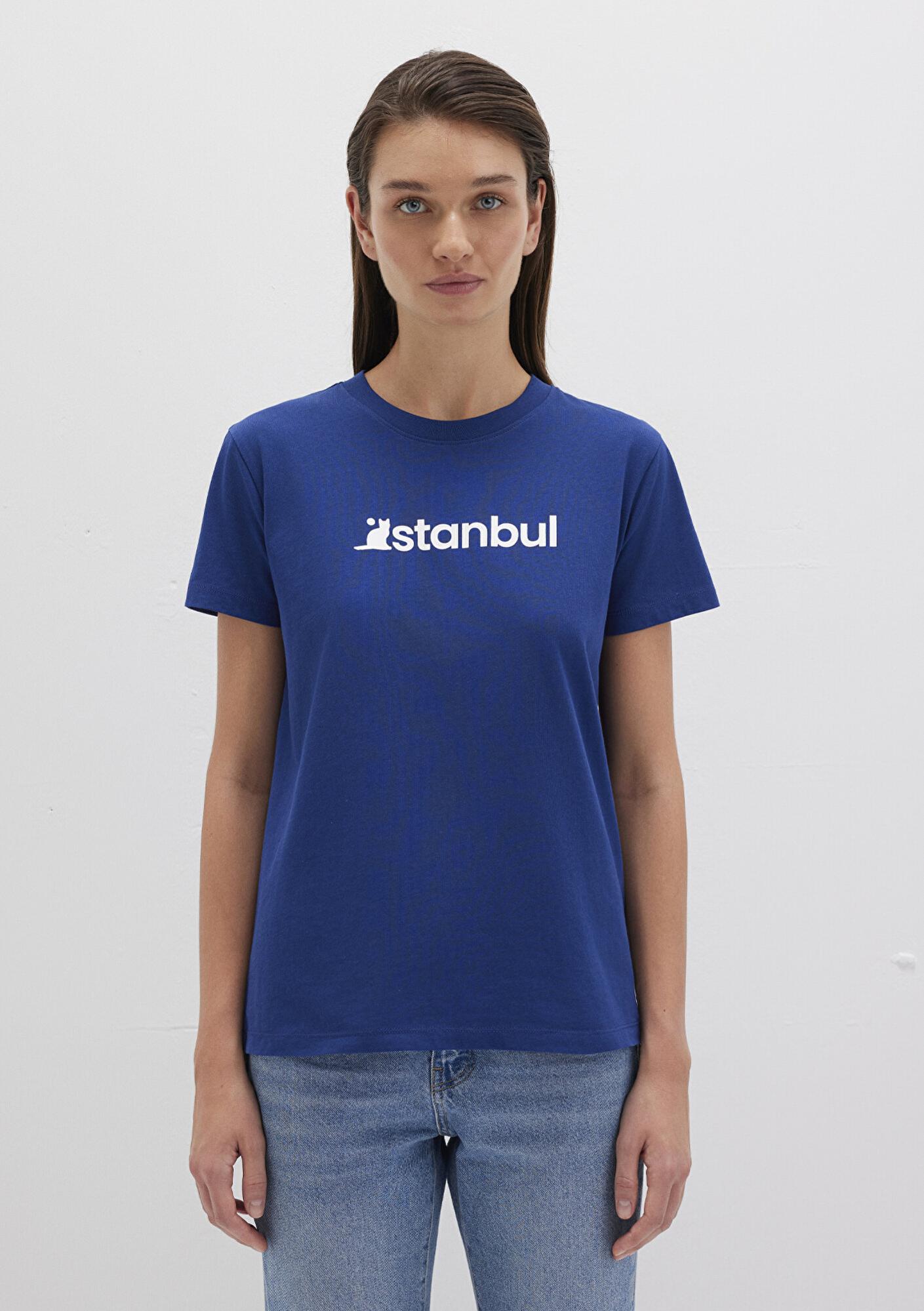 Mavi İstanbul Baskılı Mavi Tişört Semi Slim Fit / Yarı Dar Kesim 1612111-70722