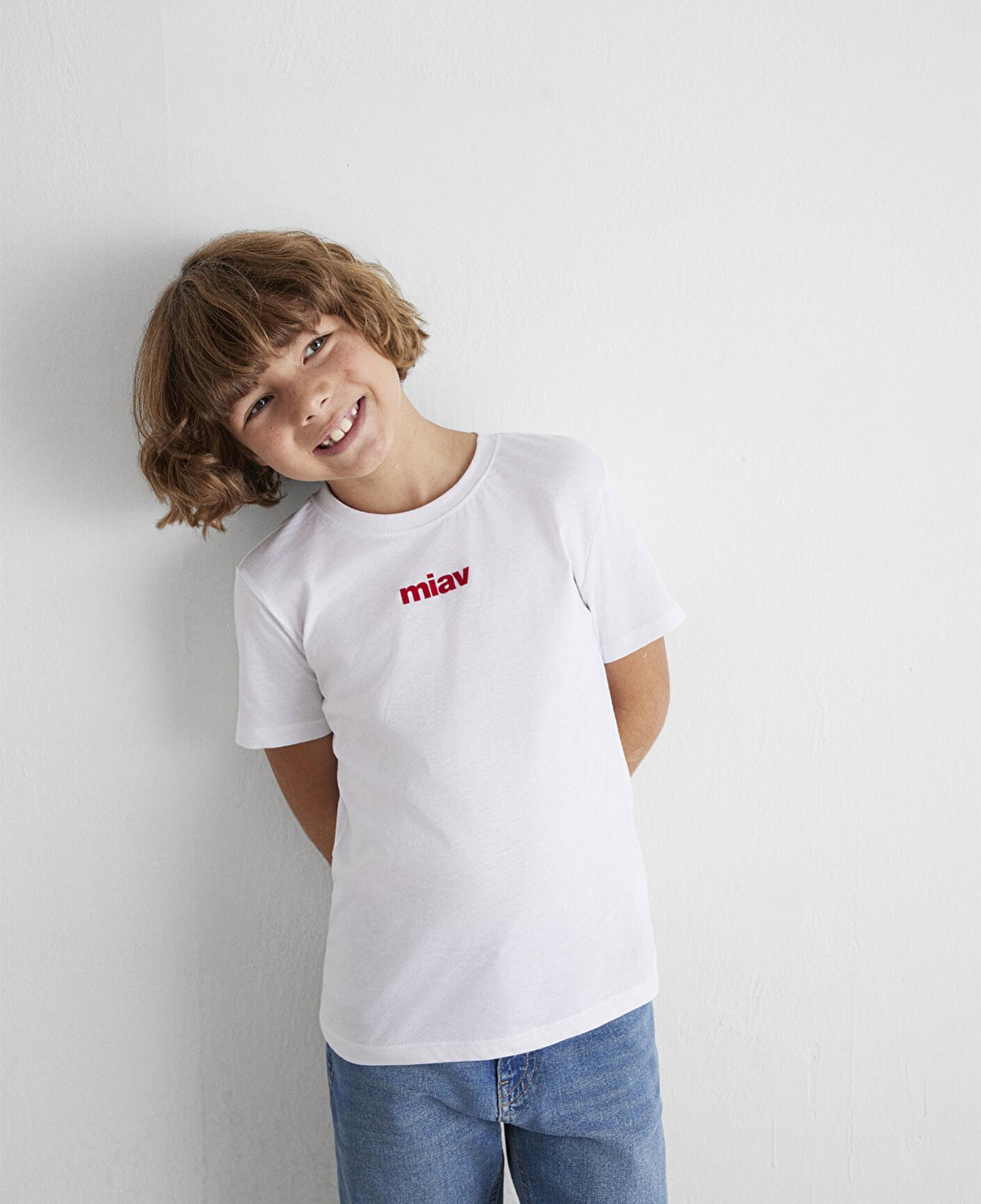 Mavi Kırmızı Miav Baskılı Çocuk Tişört Regular Fit / Normal Kesim 66332602