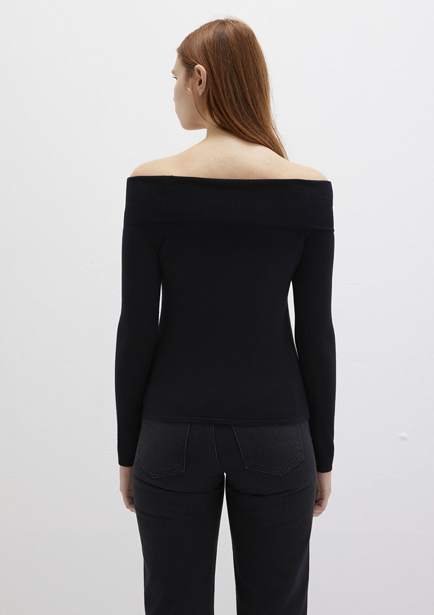 Mavi Düşük Omuz Detaylı Siyah Kazak Fitted / Vücuda Oturan Kesim 1710391-900