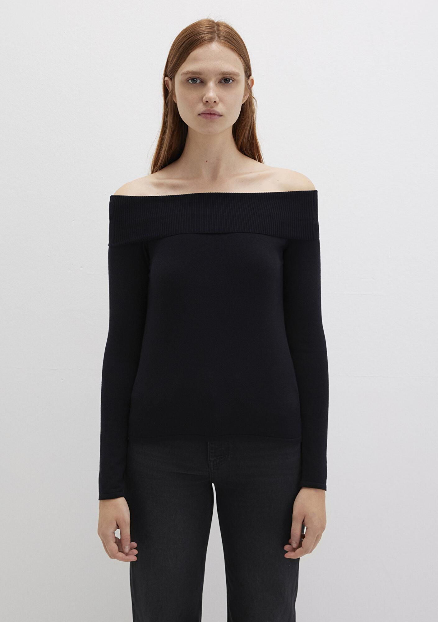 Mavi Düşük Omuz Detaylı Siyah Kazak Fitted / Vücuda Oturan Kesim 1710391-900