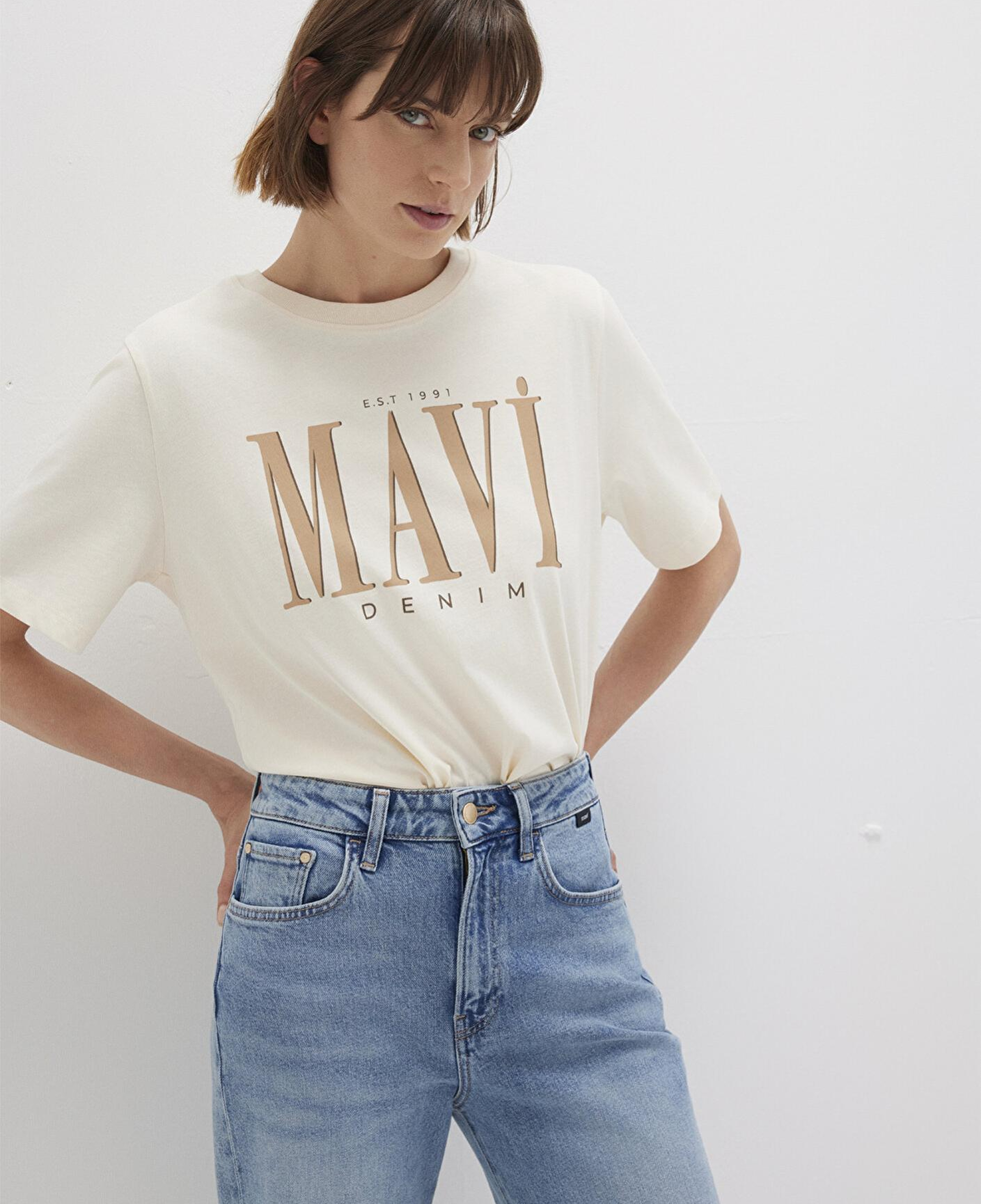 Mavi Mavi Logo Baskılı Bej Tişört Regular Fit / Normal Kesim 1611990-70008