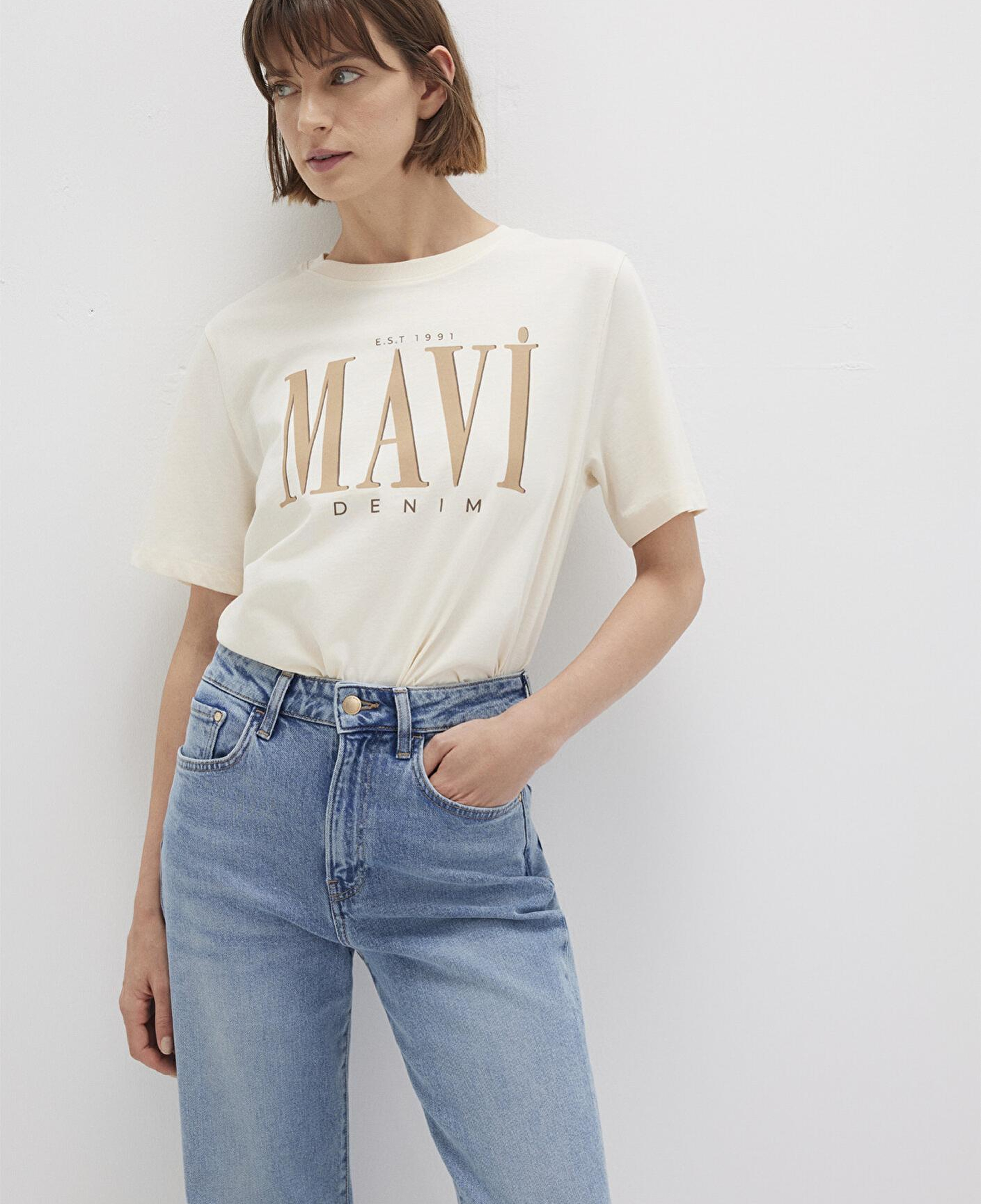 Mavi Mavi Logo Baskılı Bej Tişört Regular Fit / Normal Kesim 1611990-70008