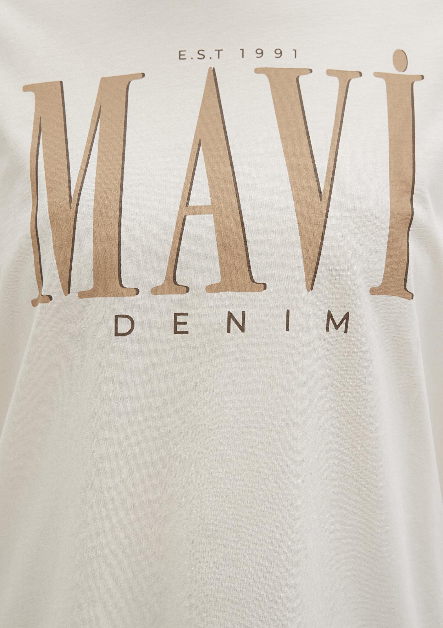 Mavi Mavi Logo Baskılı Bej Tişört Regular Fit / Normal Kesim 1611990-70008