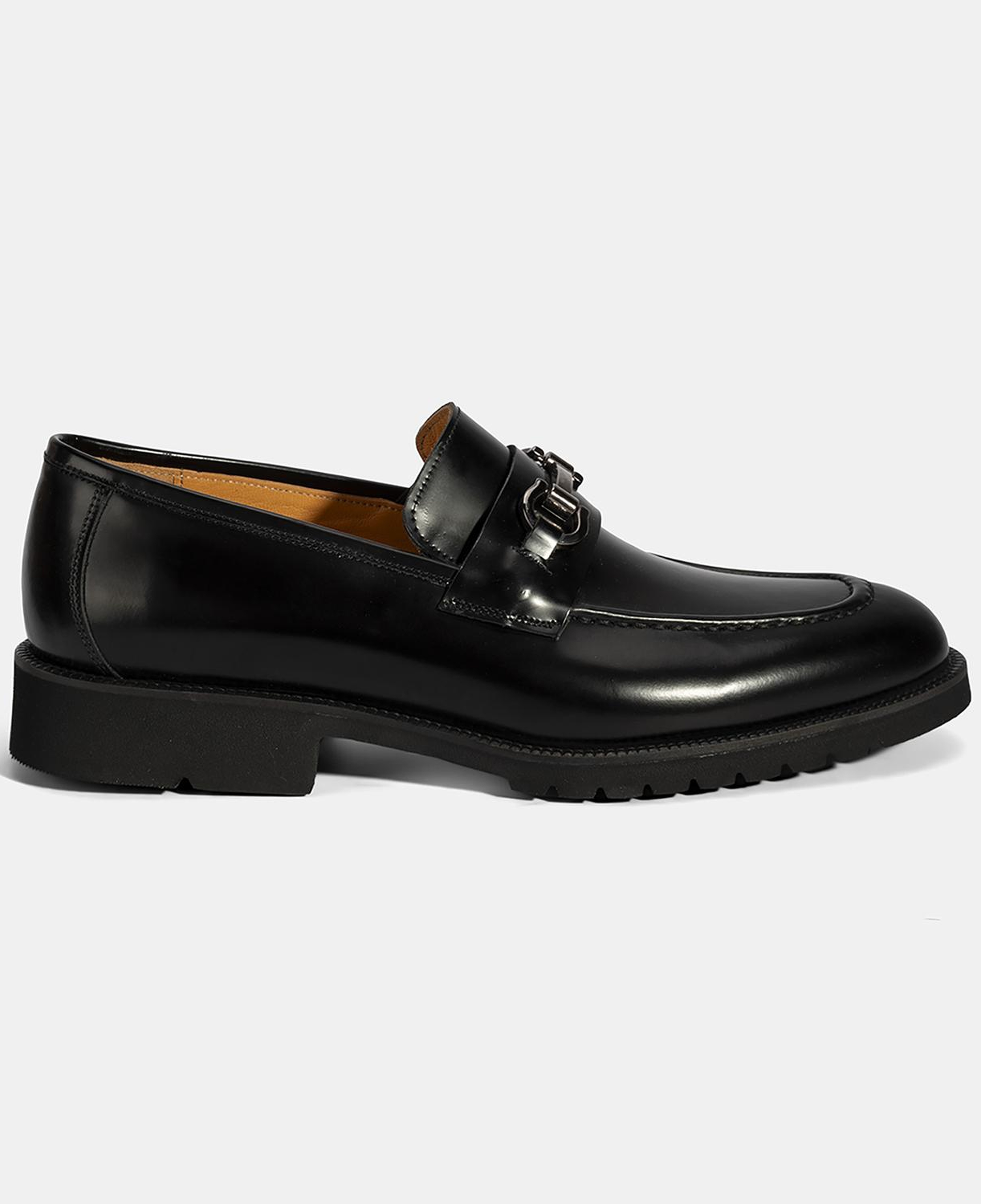 Erkek Siyah Metal Aksesuarlı Deri Loafer