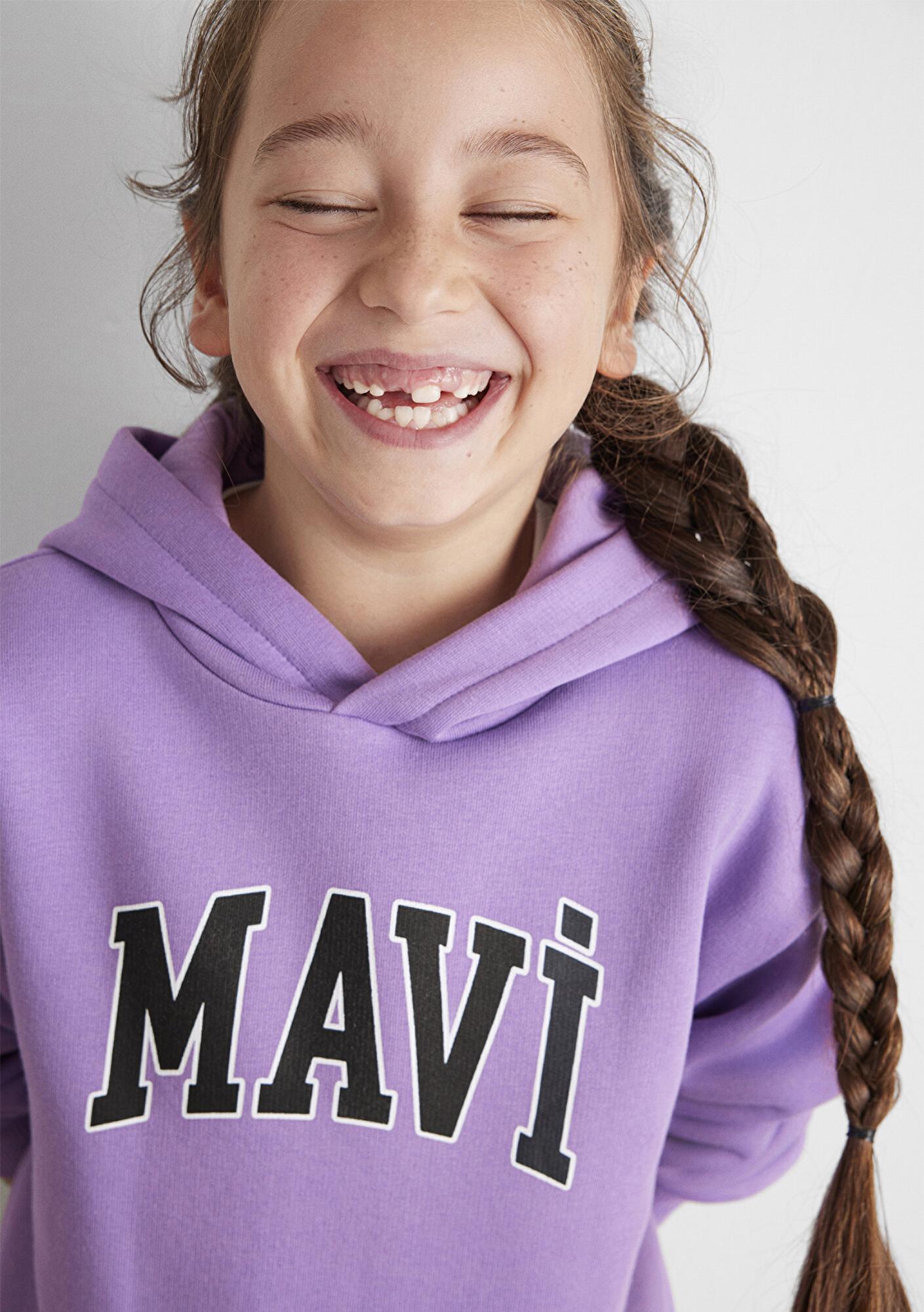 Mavi Mavi Logo Baskılı Kapüşonlu Mor Sweatshirt 7610035-70586