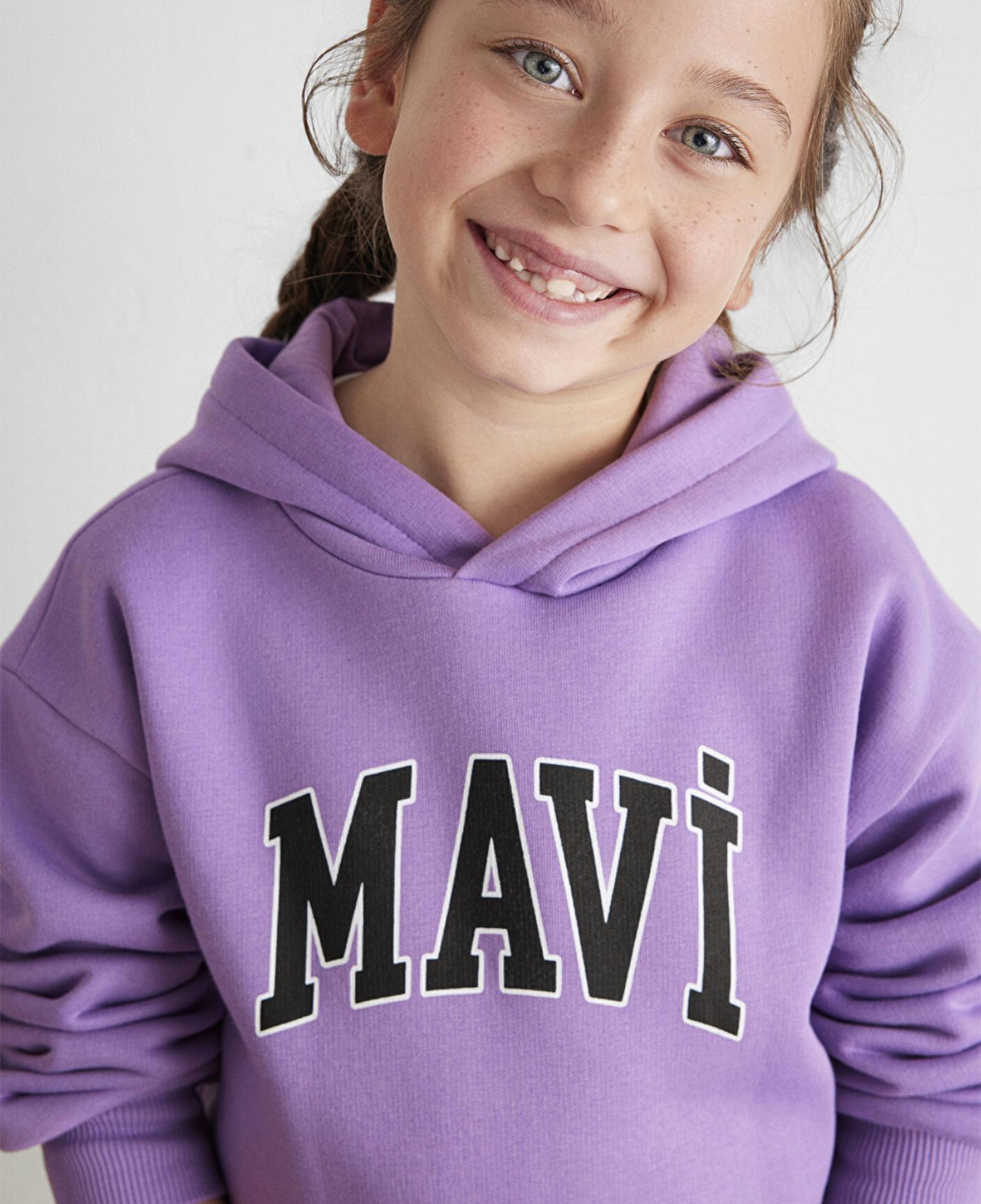 Mavi Mavi Logo Baskılı Kapüşonlu Mor Sweatshirt 7610035-70586