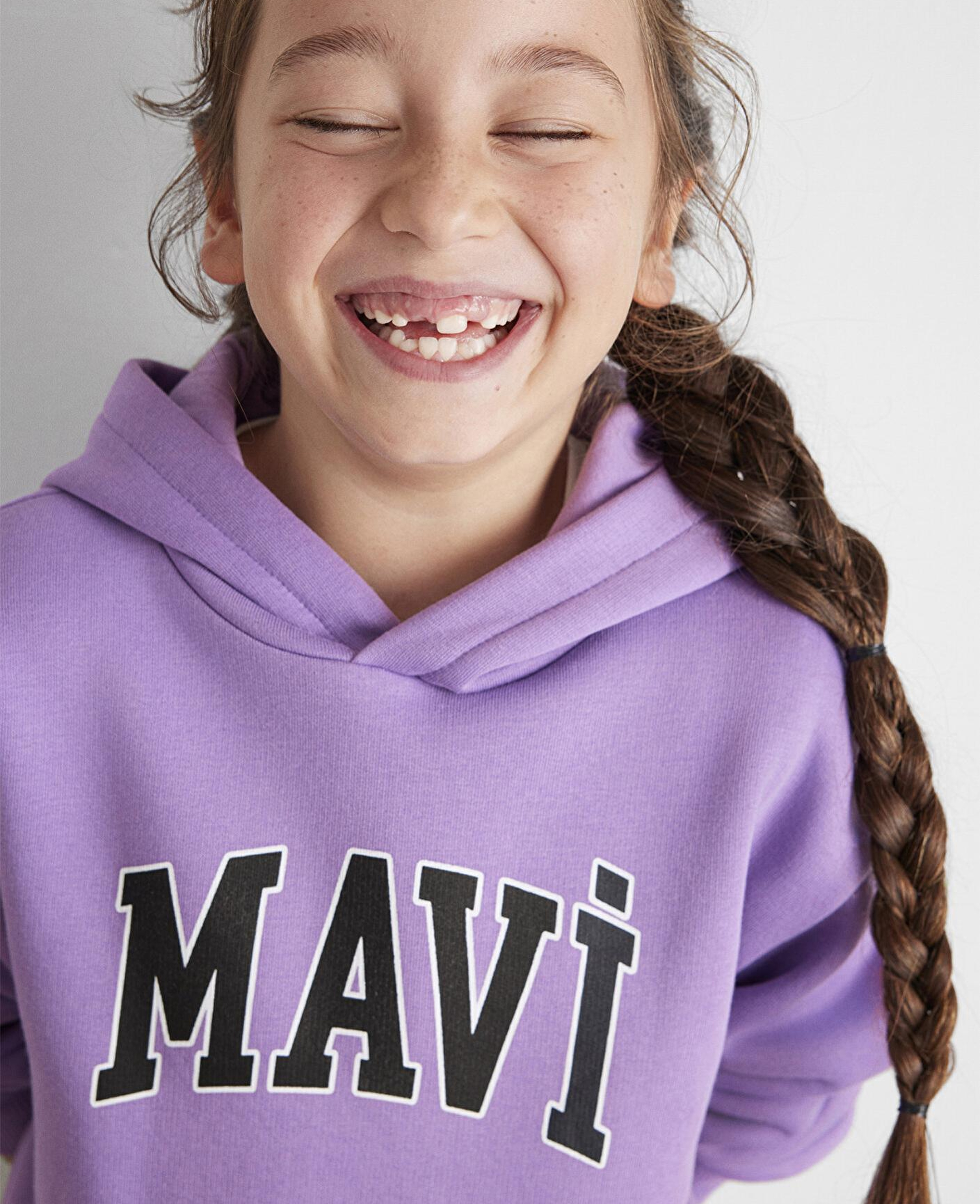 Mavi Mavi Logo Baskılı Kapüşonlu Mor Sweatshirt 7610035-70586