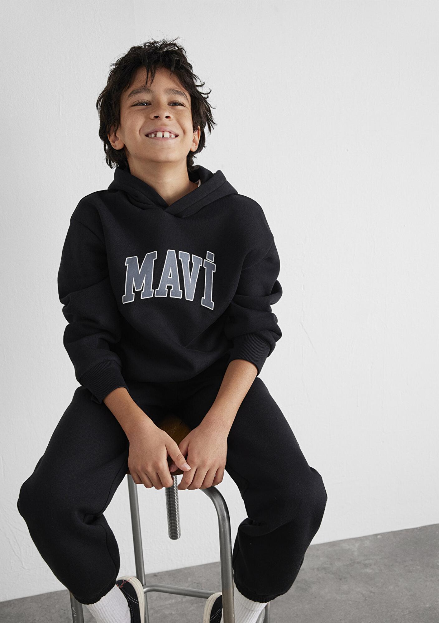 Mavi Mavi Logo Baskılı Kapüşonlu Siyah Sweatshirt 6610110-900