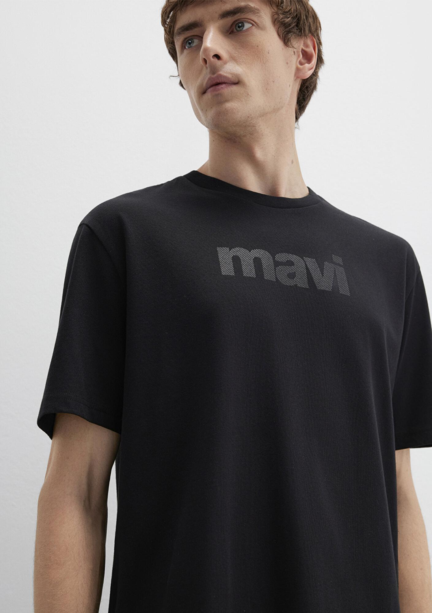 Mavi Mavi Logo Baskılı Siyah Tişört Loose Fit / Bol Rahat Kesim 0611807-900