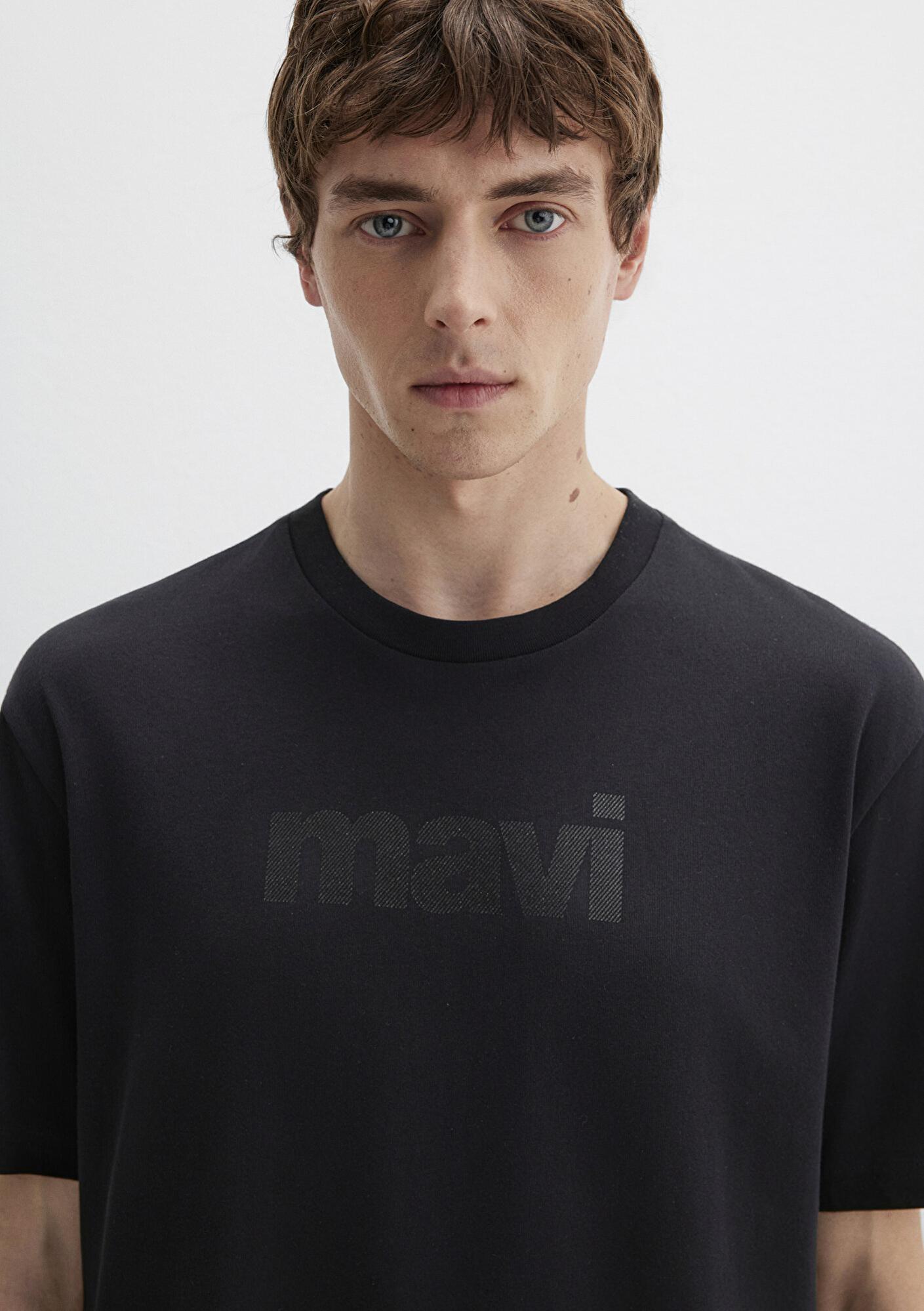 Mavi Mavi Logo Baskılı Siyah Tişört Loose Fit / Bol Rahat Kesim 0611807-900