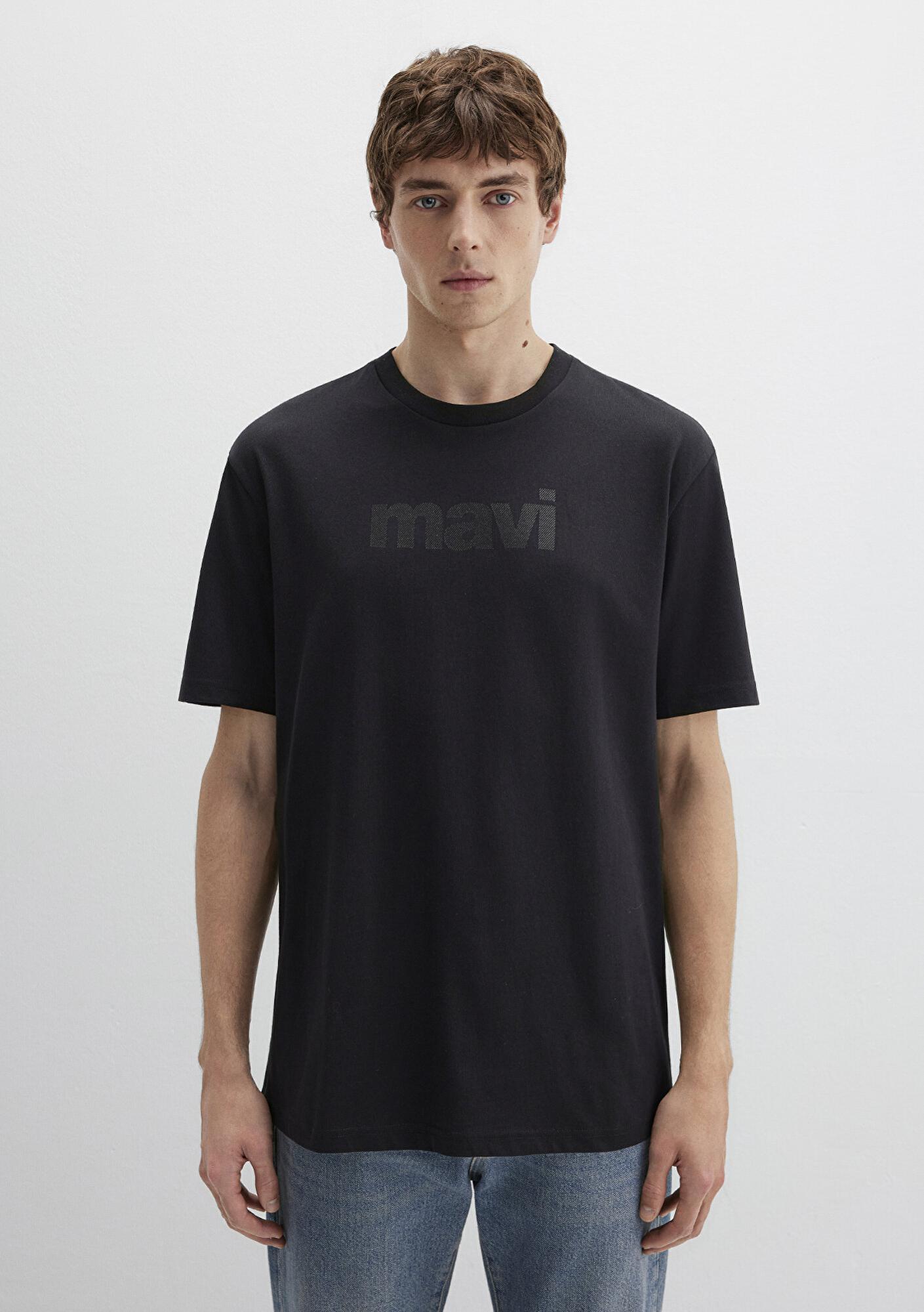 Mavi Mavi Logo Baskılı Siyah Tişört Loose Fit / Bol Rahat Kesim 0611807-900