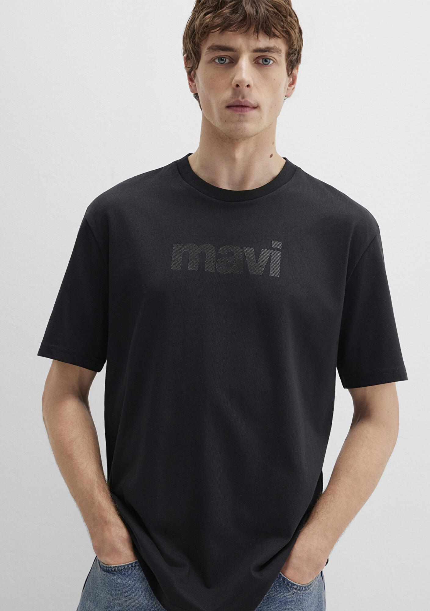 Mavi Mavi Logo Baskılı Siyah Tişört Loose Fit / Bol Rahat Kesim 0611807-900