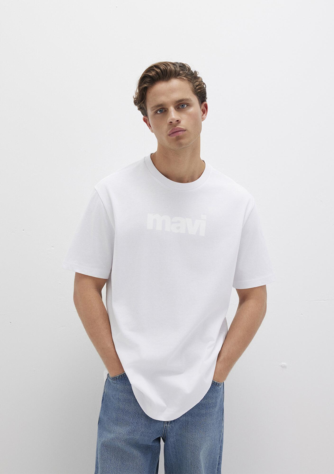 Mavi Mavi Logo Baskılı Beyaz Tişört Loose Fit / Bol Rahat Kesim 0611807-620