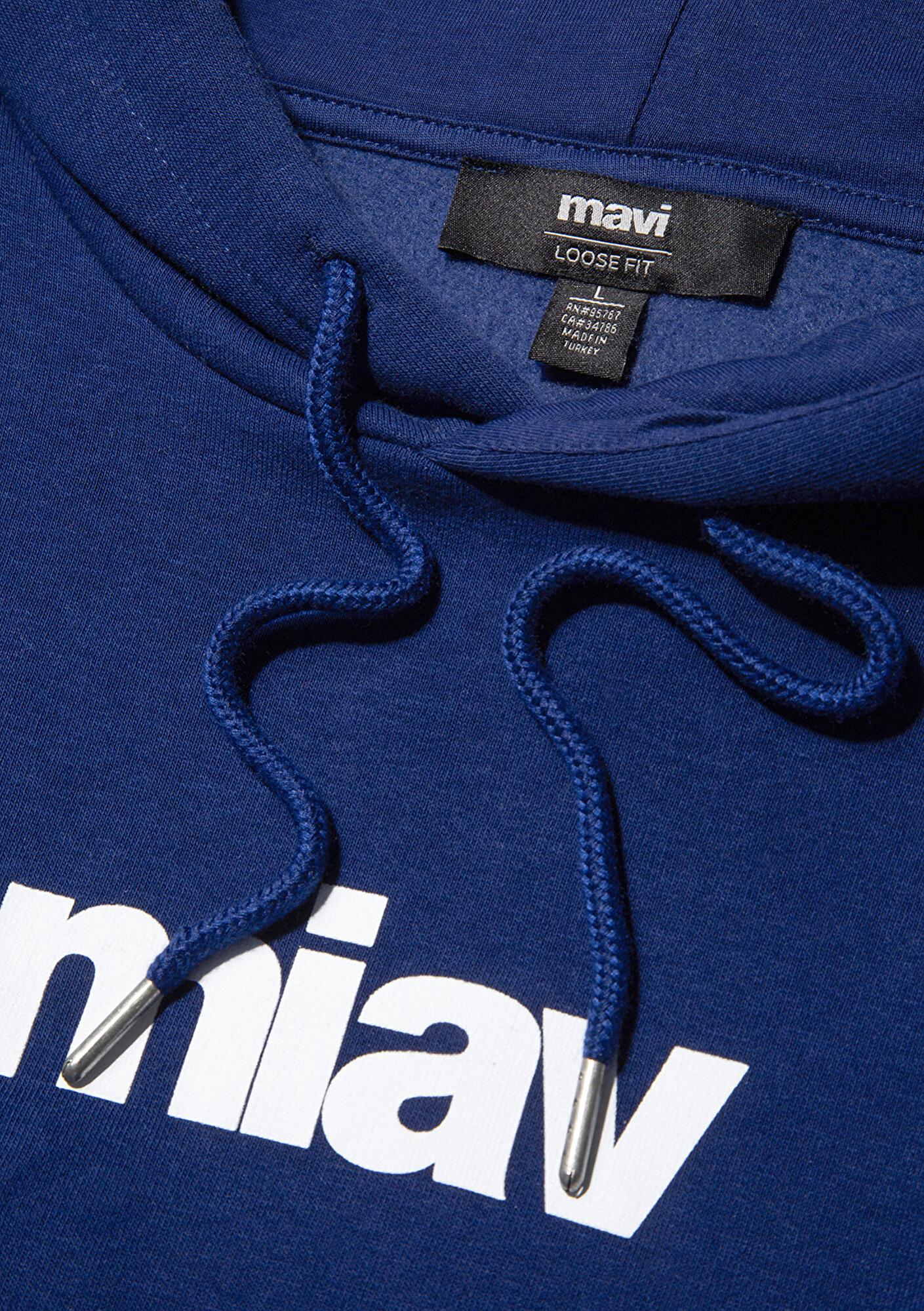 Mavi Miav Baskılı Kapüşonlu Mavi Sweatshirt 0S10001-70722