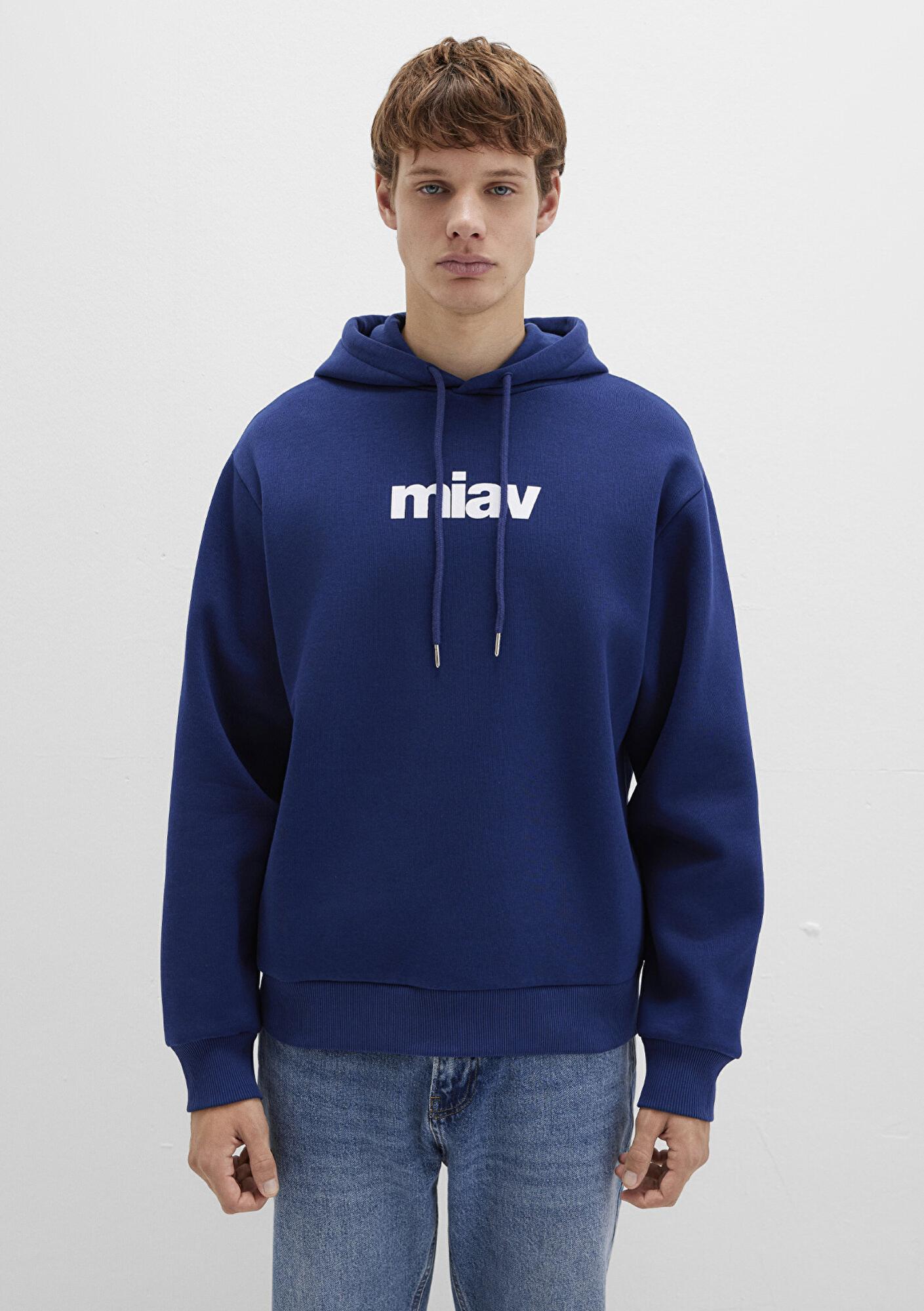 Mavi Miav Baskılı Kapüşonlu Mavi Sweatshirt 0S10001-70722