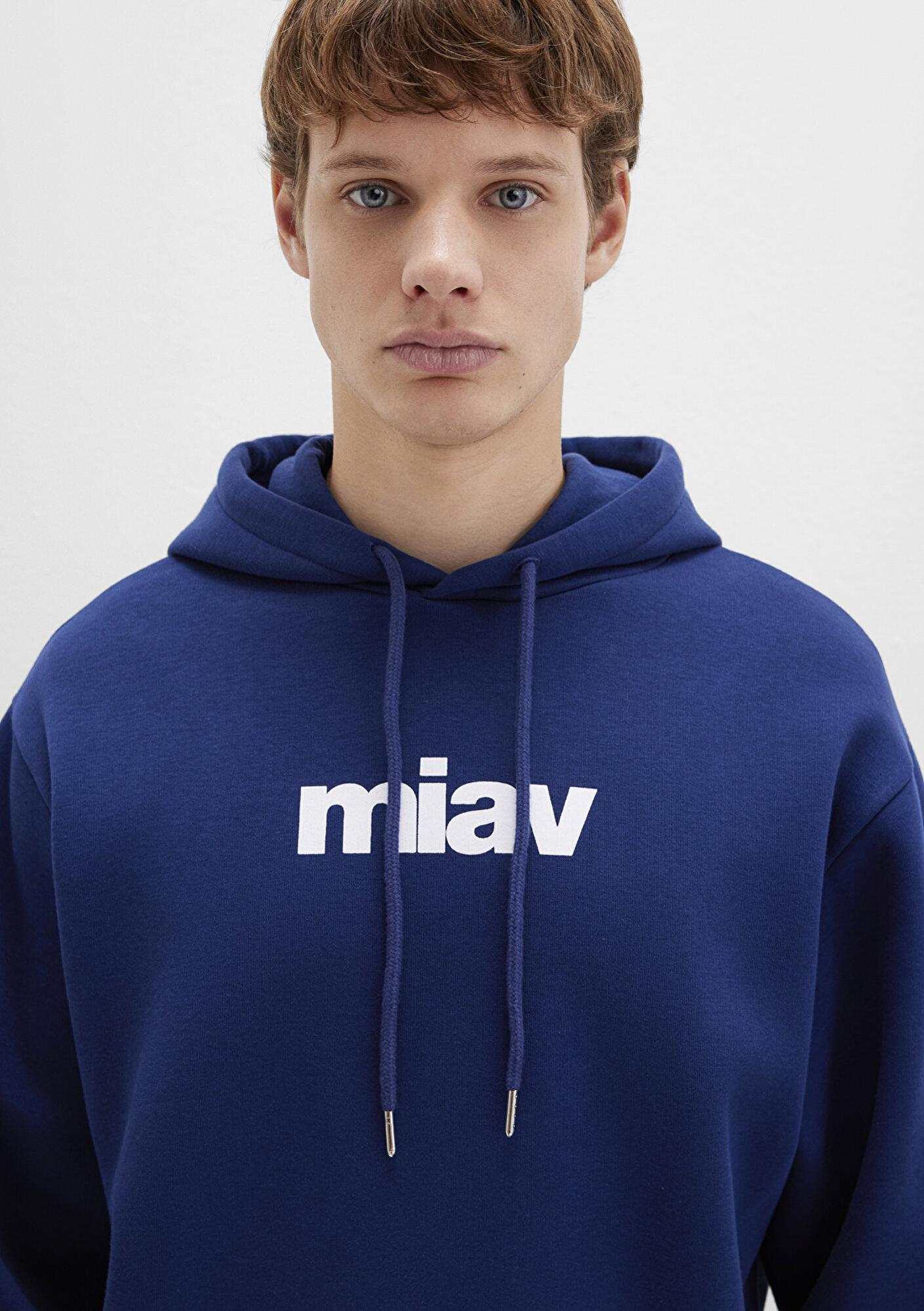 Mavi Miav Baskılı Kapüşonlu Mavi Sweatshirt 0S10001-70722