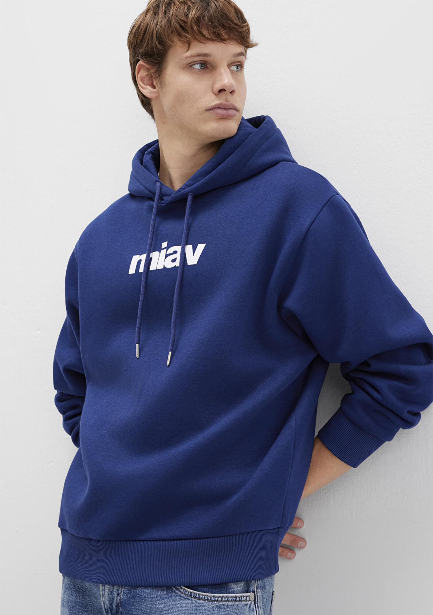 Mavi Miav Baskılı Kapüşonlu Mavi Sweatshirt 0S10001-70722