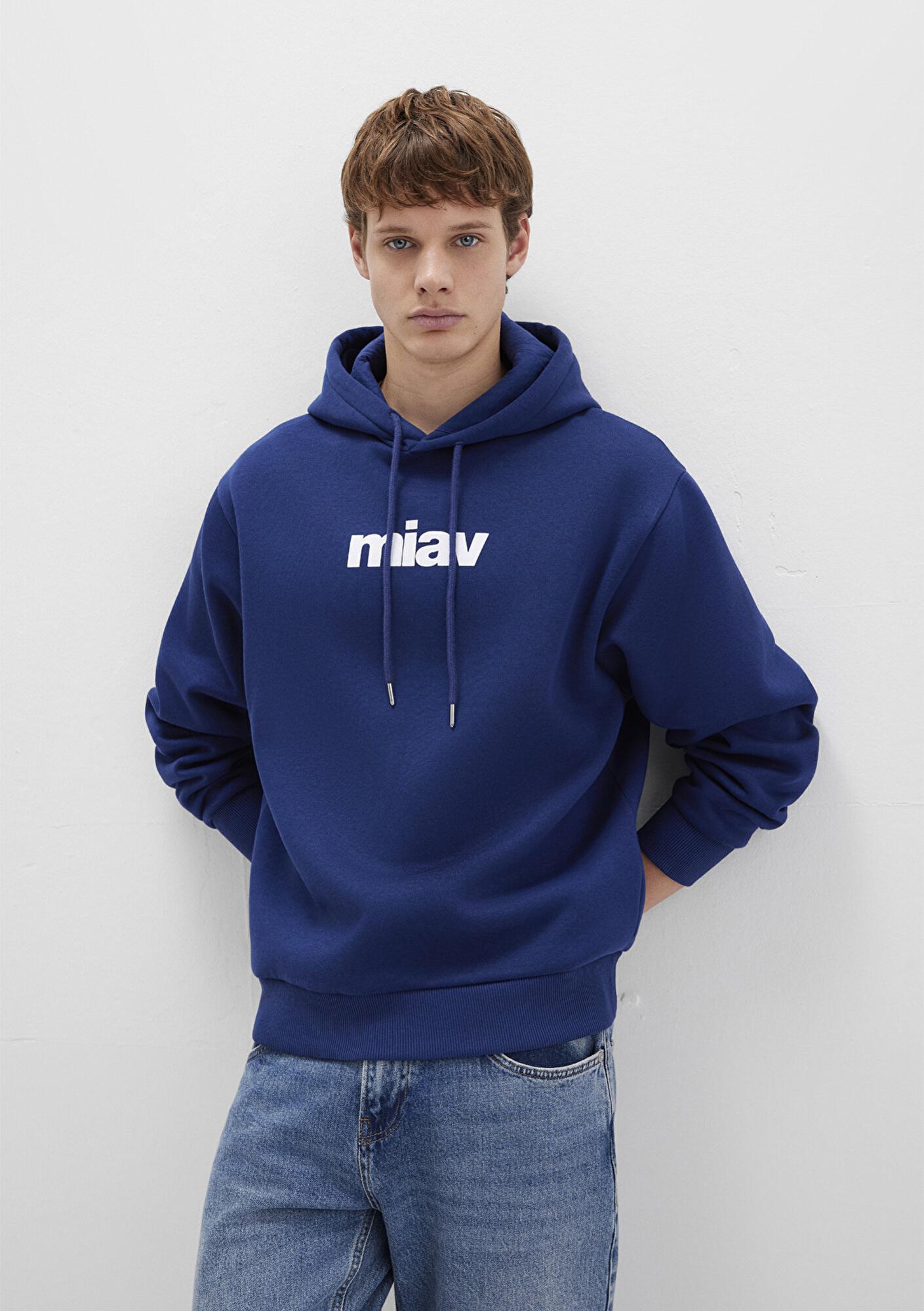 Mavi Miav Baskılı Kapüşonlu Mavi Sweatshirt 0S10001-70722