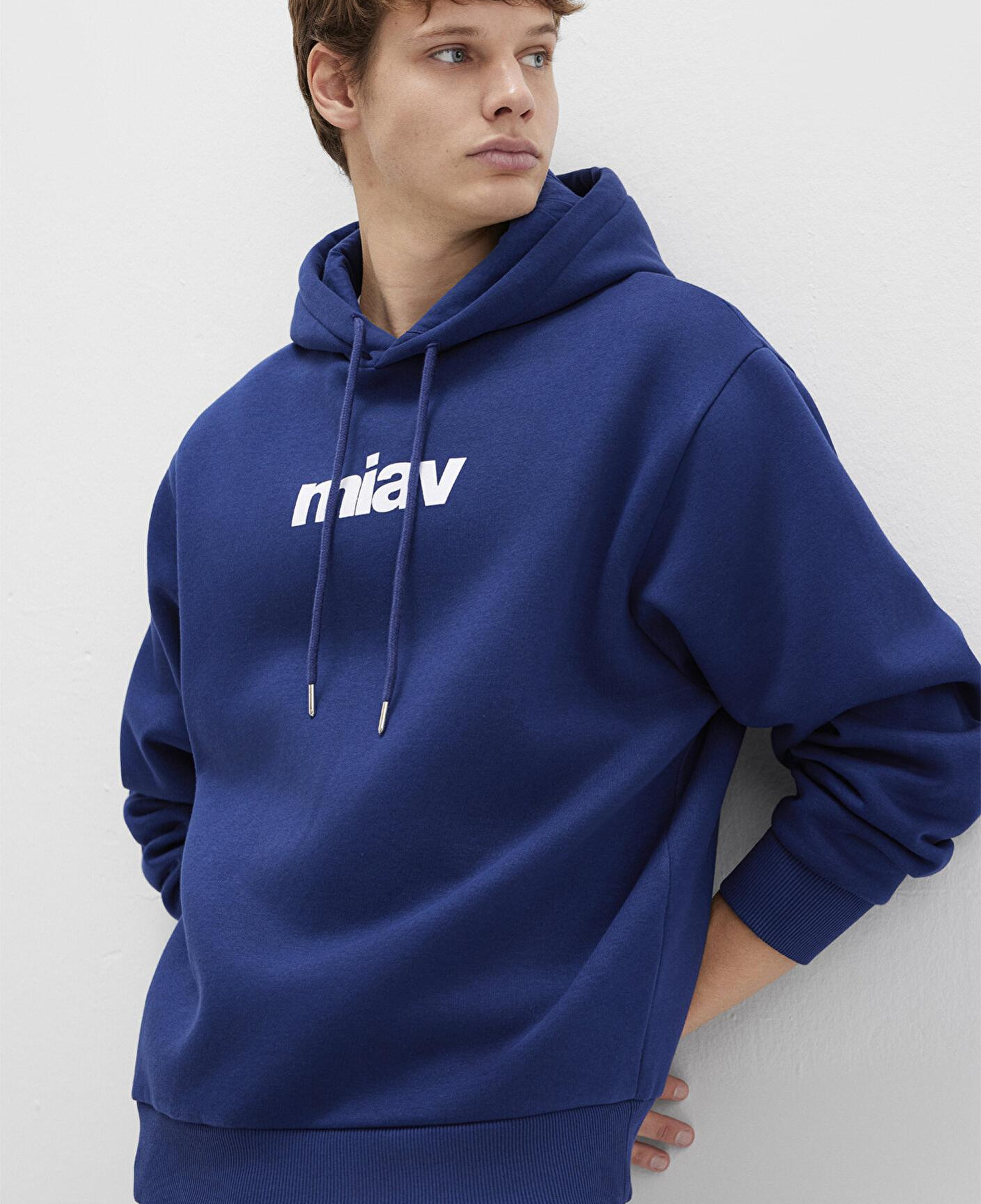 Mavi Miav Baskılı Kapüşonlu Mavi Sweatshirt 0S10001-70722