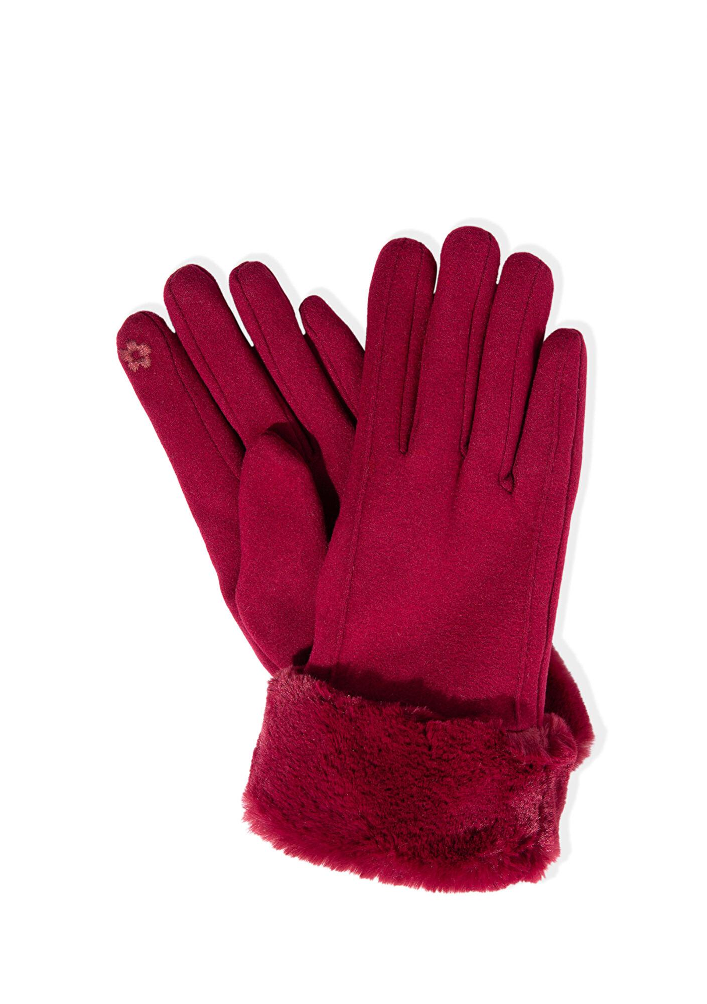 Mavi Suni Kürk Detaylı Bordo Eldiven 1911768-70394