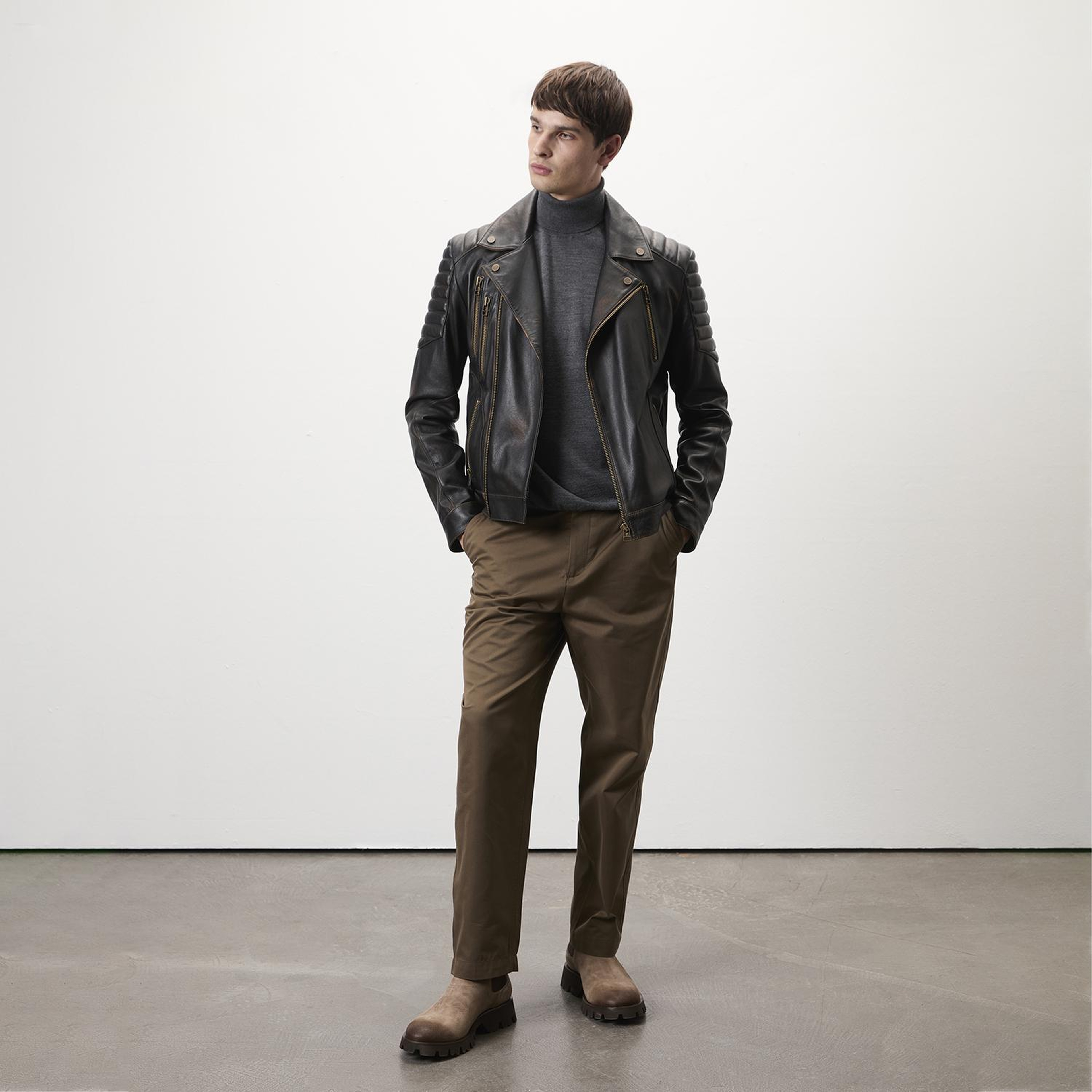 Bill Kahve Erkek Kartallı Vintage Biker Deri Mont