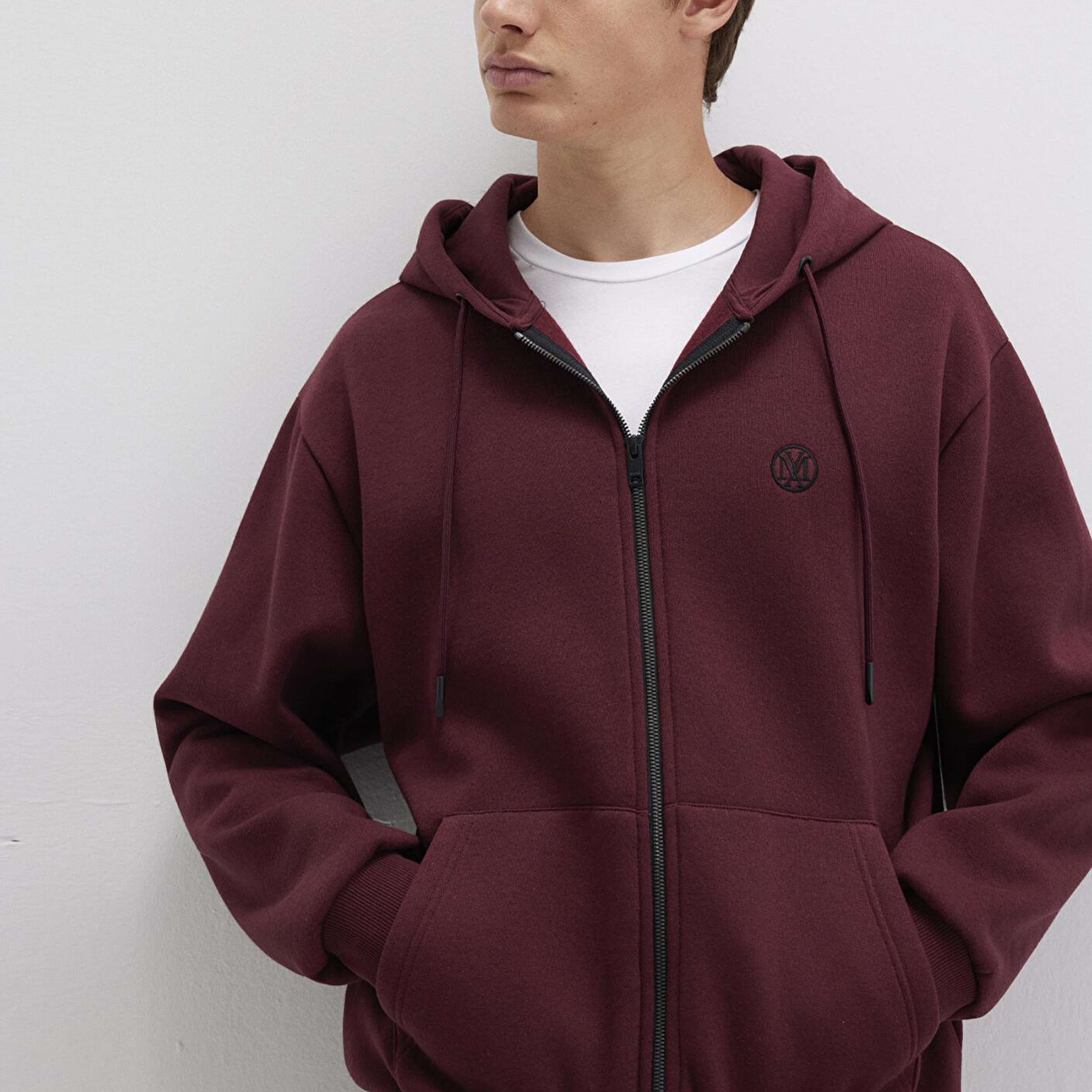 Mavi Mühür Logo Nakışlı Kapüşonlu Fermuarlı Bordo Sweatshirt 066979-70426