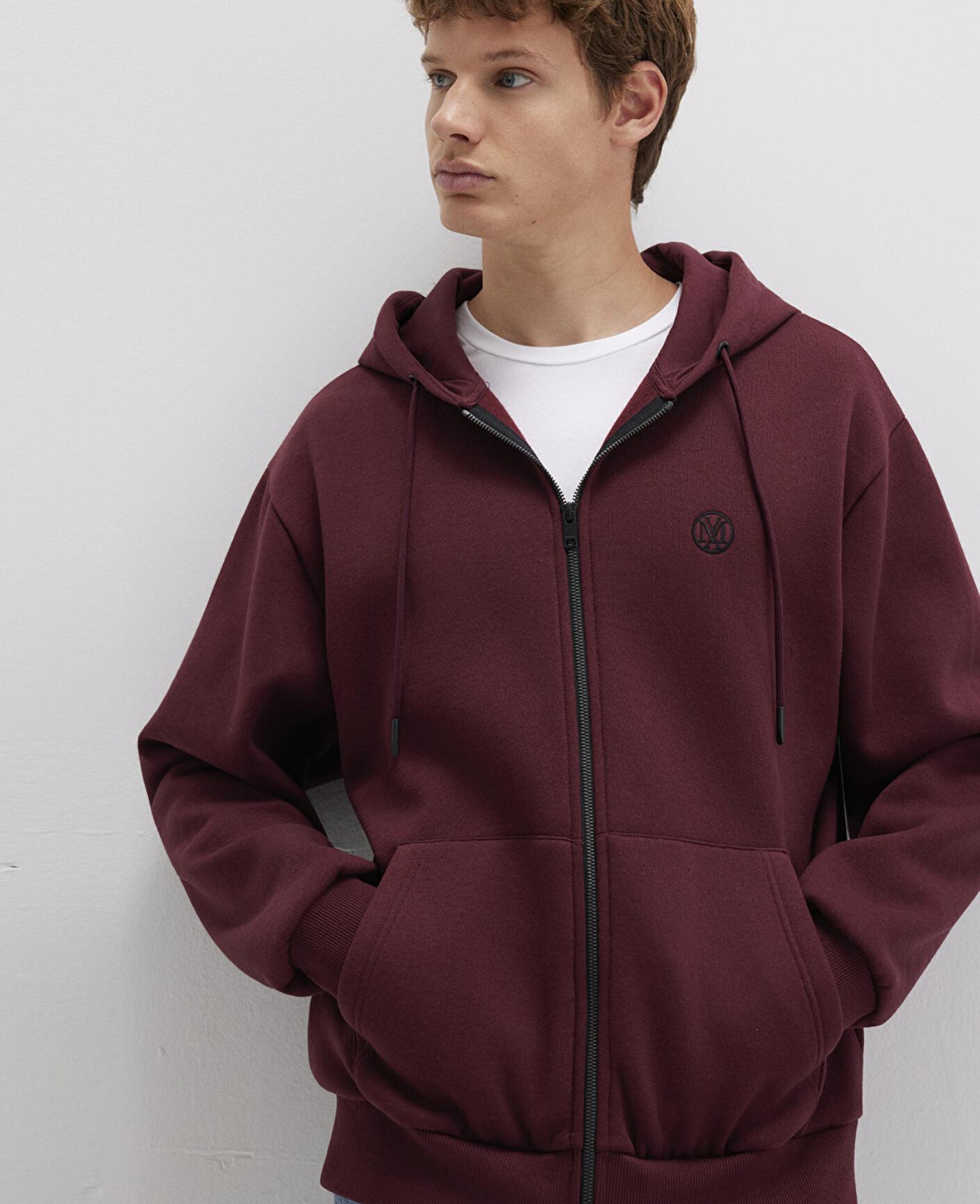 Mavi Mühür Logo Nakışlı Kapüşonlu Fermuarlı Bordo Sweatshirt 066979-70426