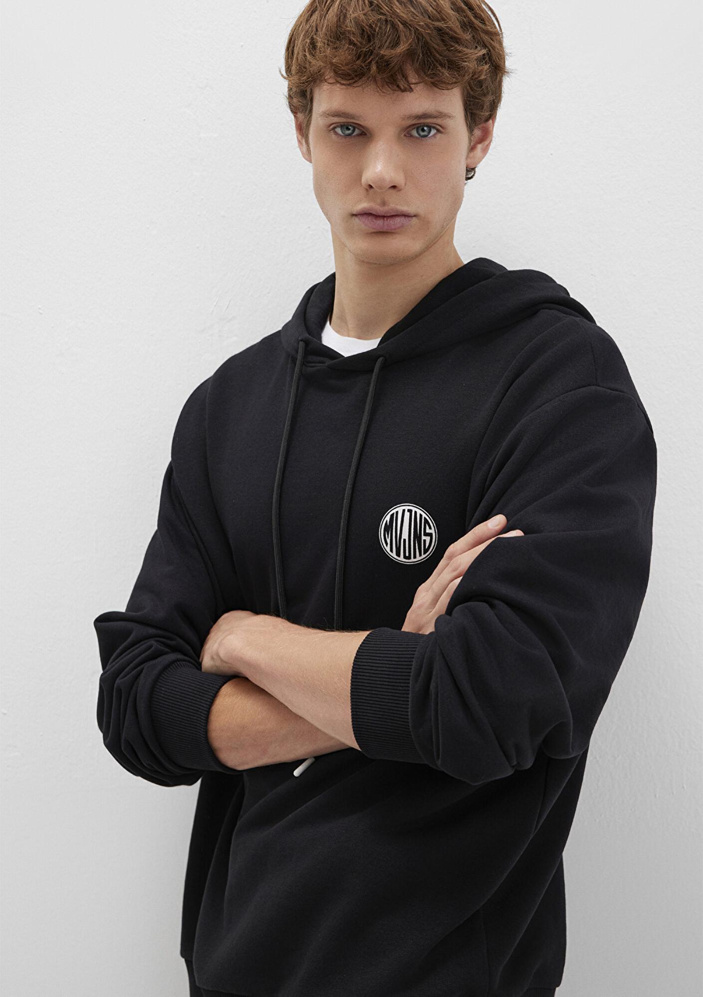 Mavi MVJNS Logo Baskılı Kapüşonlu Siyah Sweatshirt 0611786-900