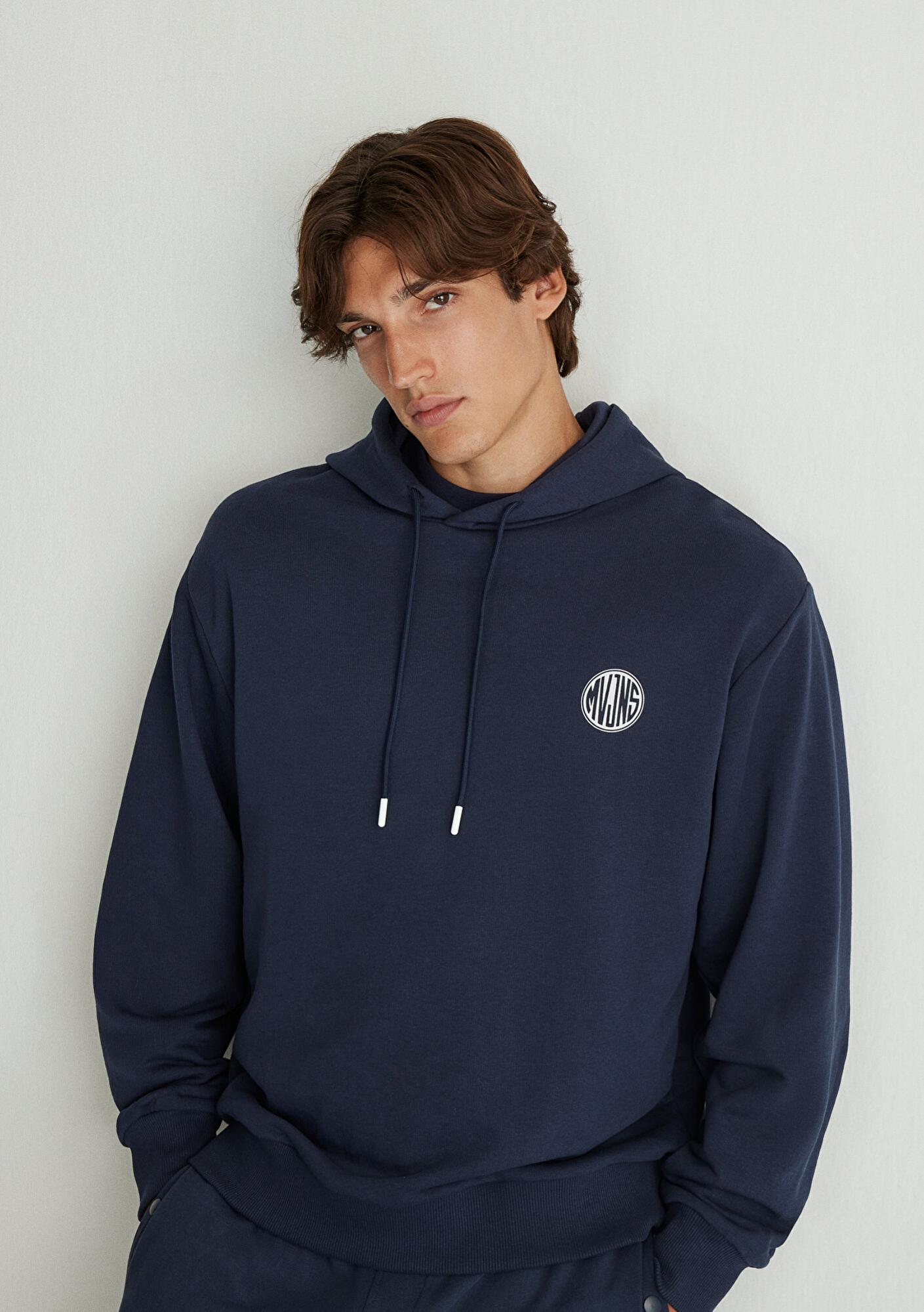 Mavi MVJNS Logo Baskılı Kapüşonlu Lacivert Sweatshirt 0611786-70490