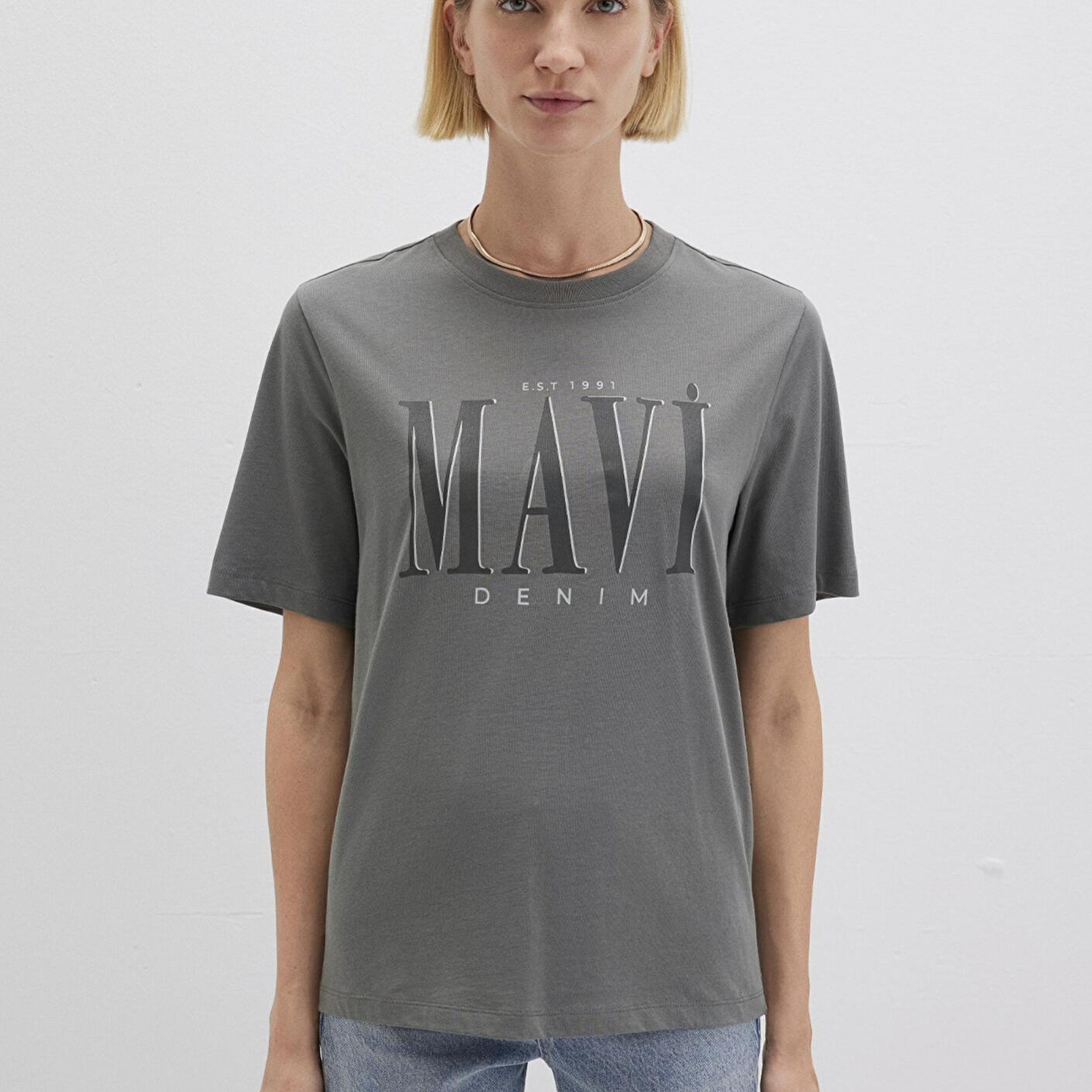 Mavi Mavi Logo Baskılı Gri Tişört Regular Fit / Normal Kesim 1611990-70122