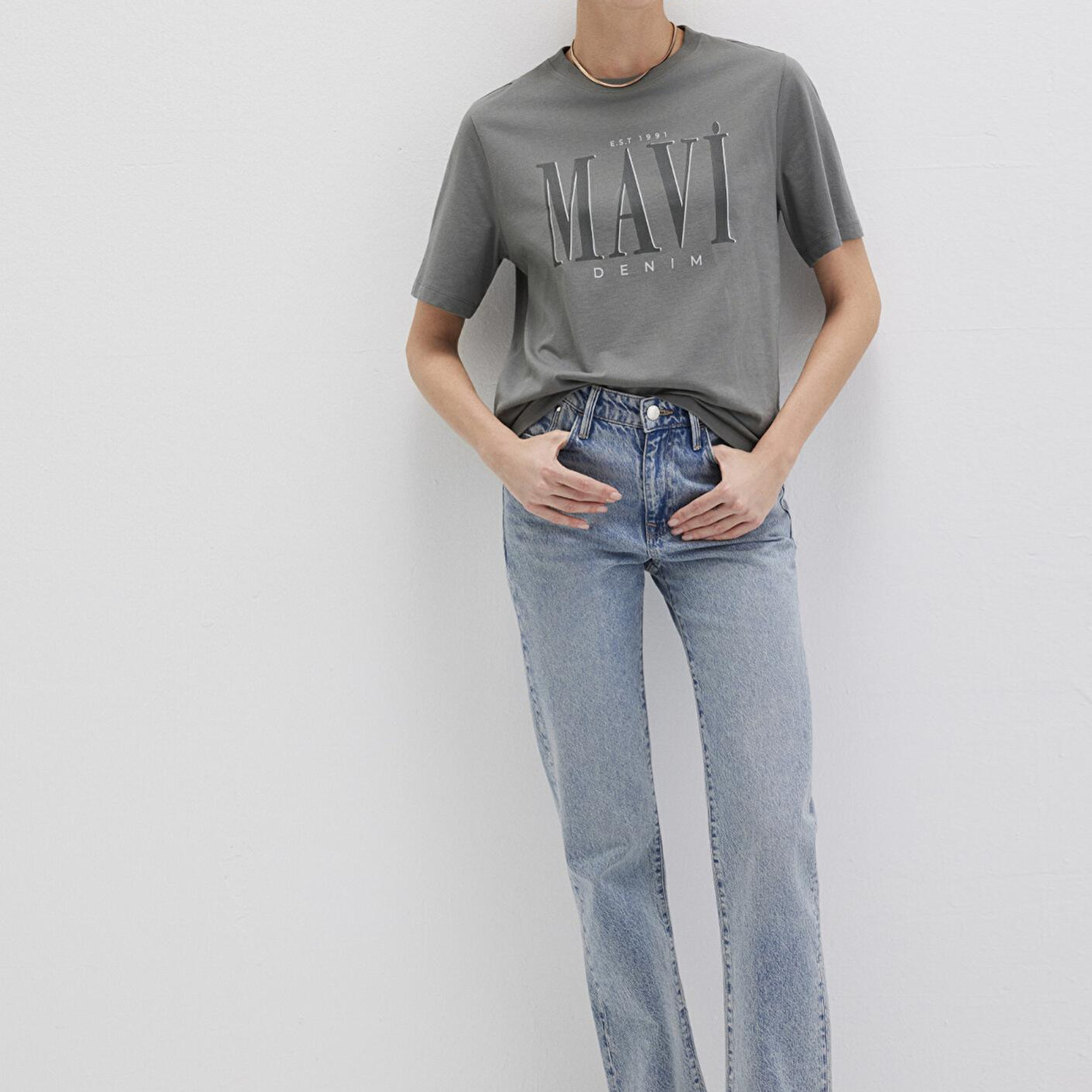 Mavi Mavi Logo Baskılı Gri Tişört Regular Fit / Normal Kesim 1611990-70122