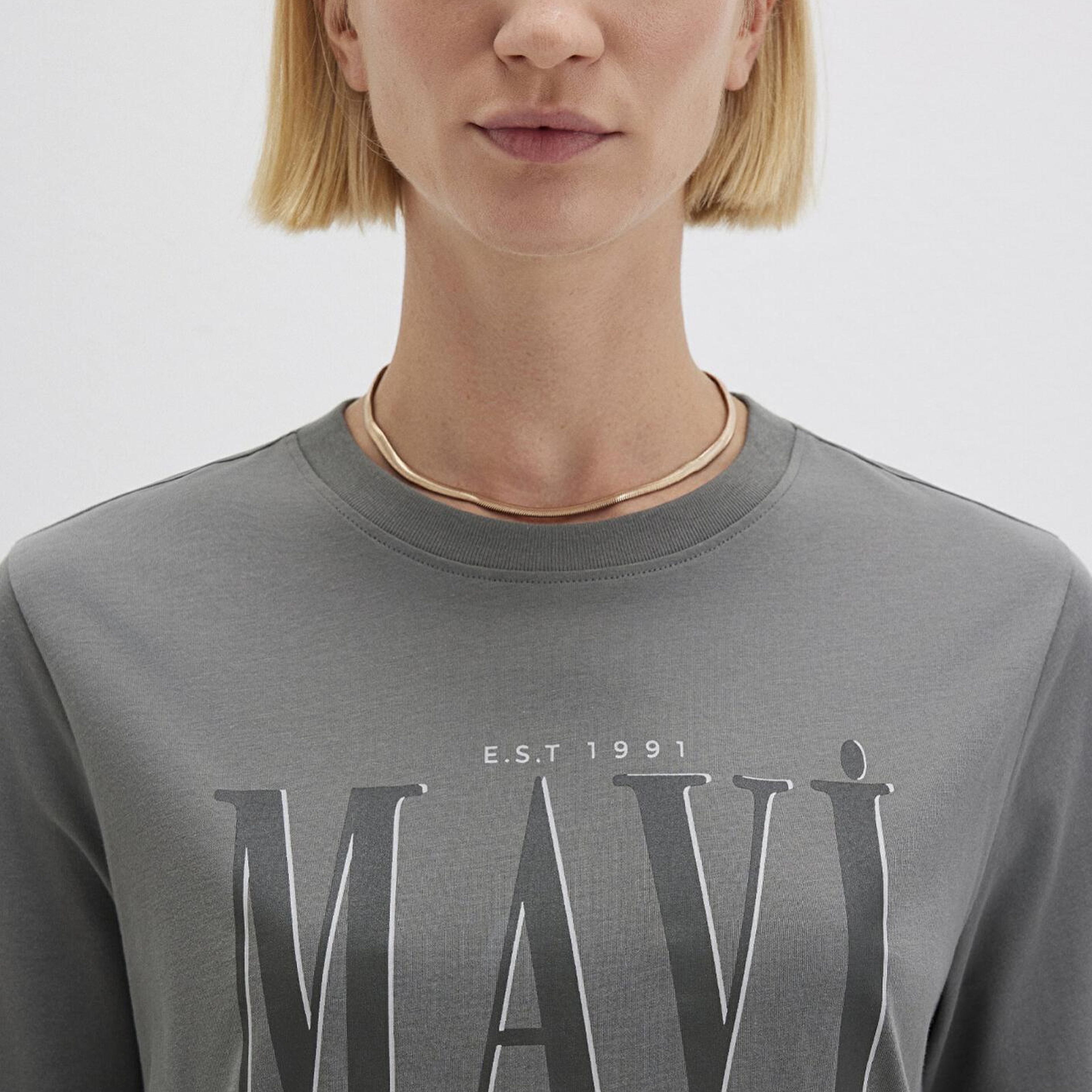 Mavi Mavi Logo Baskılı Gri Tişört Regular Fit / Normal Kesim 1611990-70122