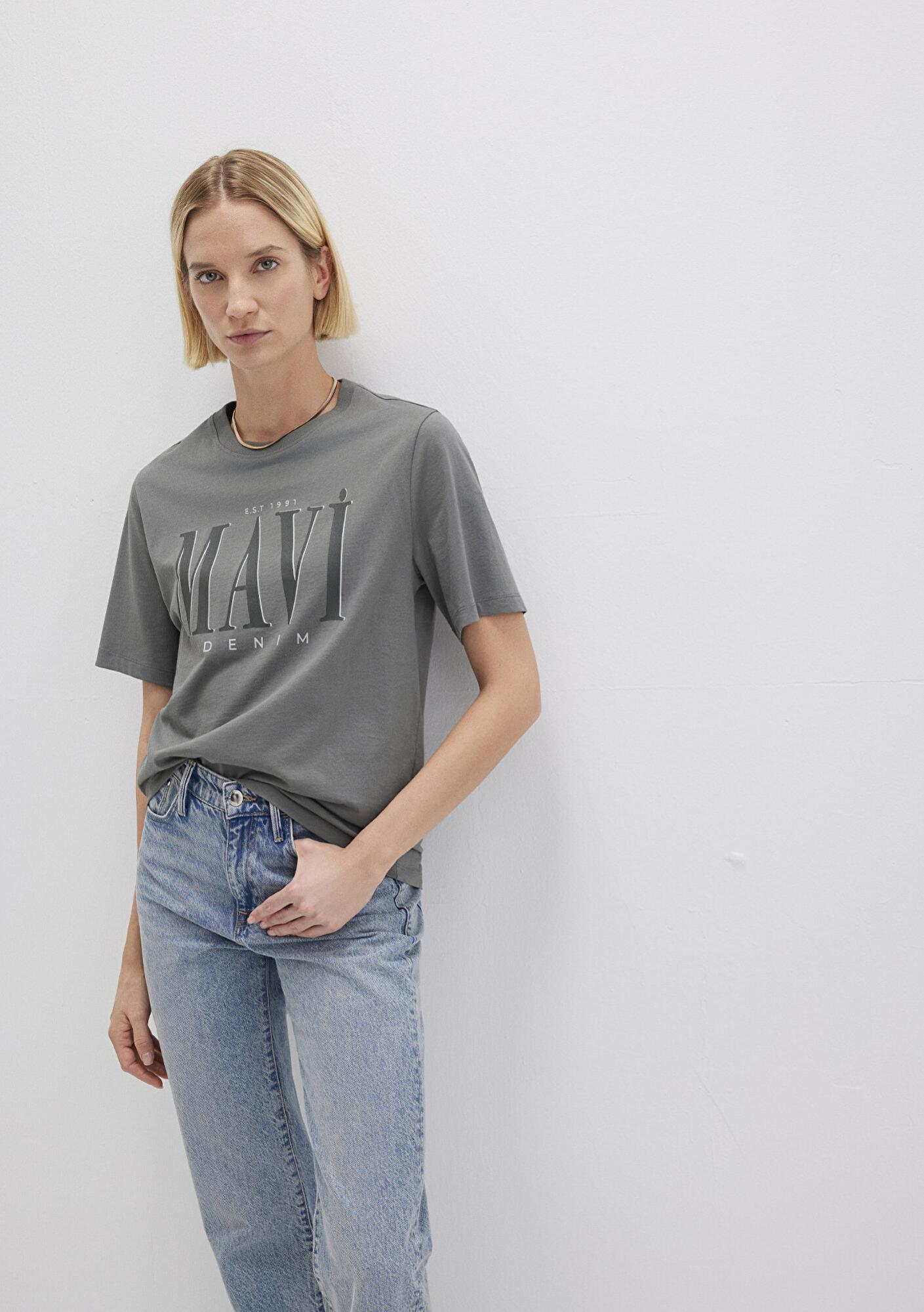Mavi Mavi Logo Baskılı Gri Tişört Regular Fit / Normal Kesim 1611990-70122