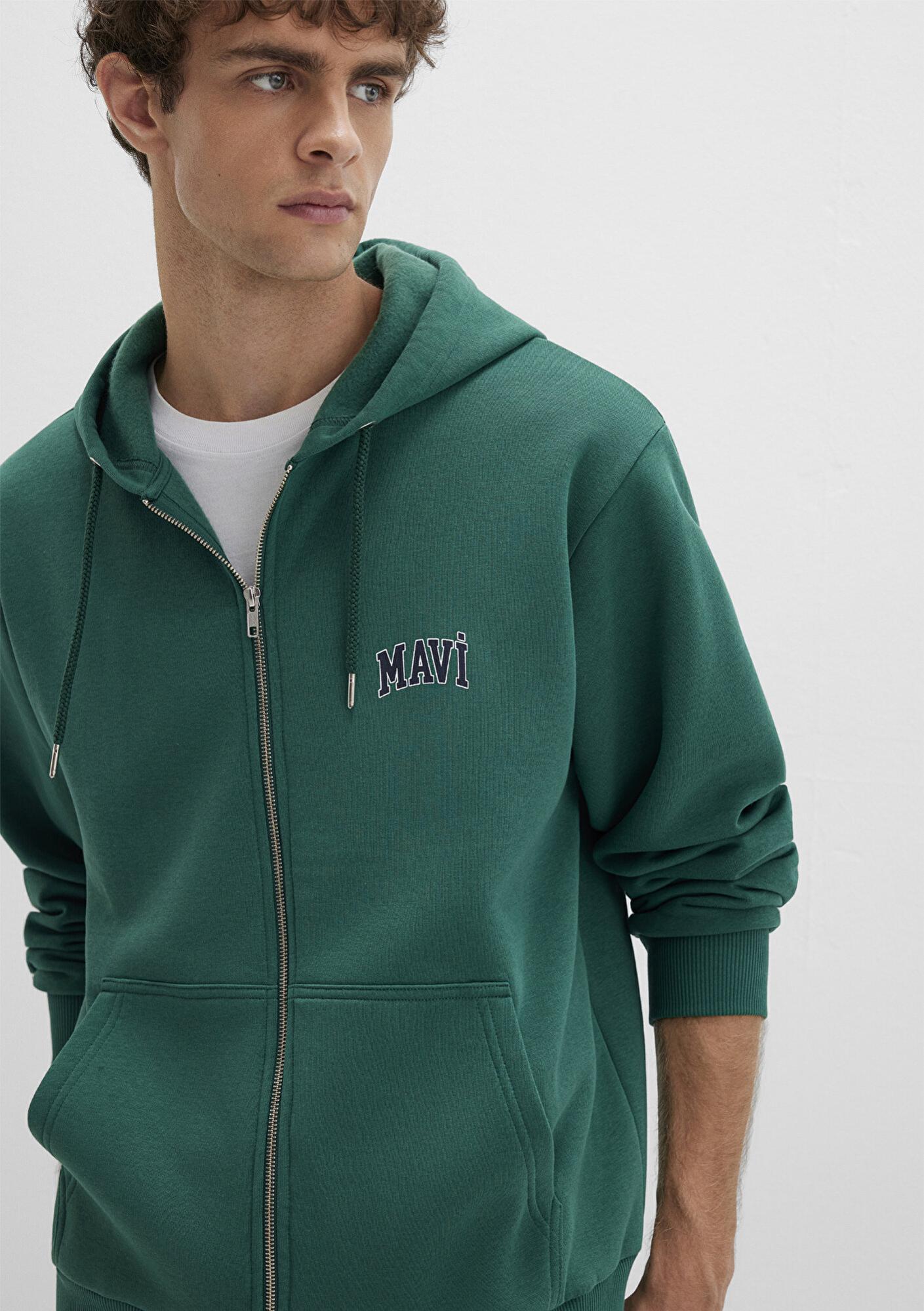 Mavi Mavi Logo Baskılı Fermuarlı Yeşil Sweatshirt 0611715-71874