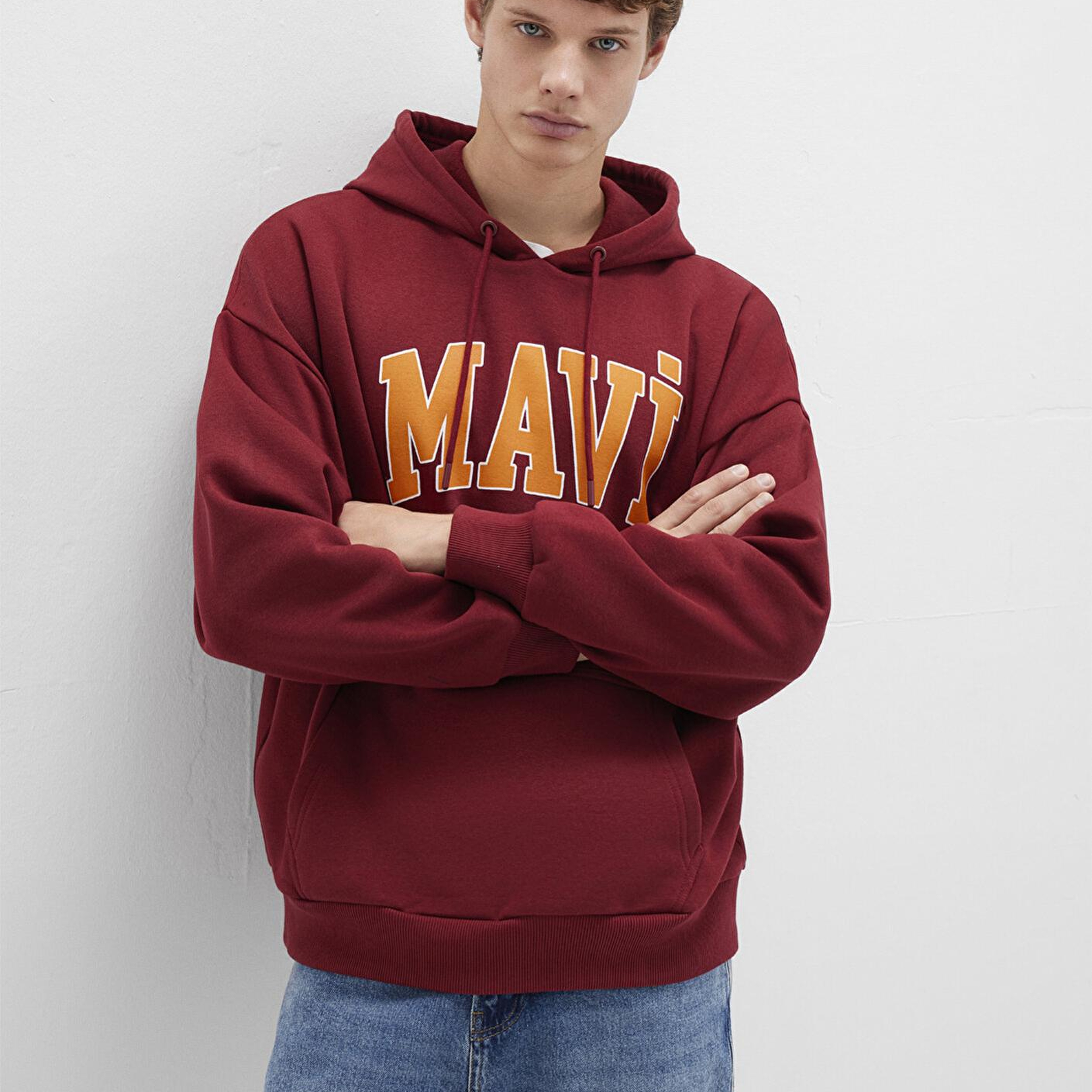 Mavi Mavi Logo Baskılı Kapüşonlu Bordo Sweatshirt 067149-85493