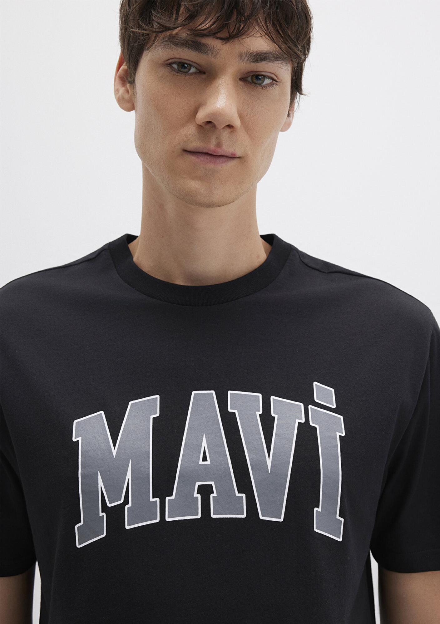 Mavi Mavi Logo Baskılı Siyah Tişört Loose Fit / Bol Rahat Kesim 0611711-900