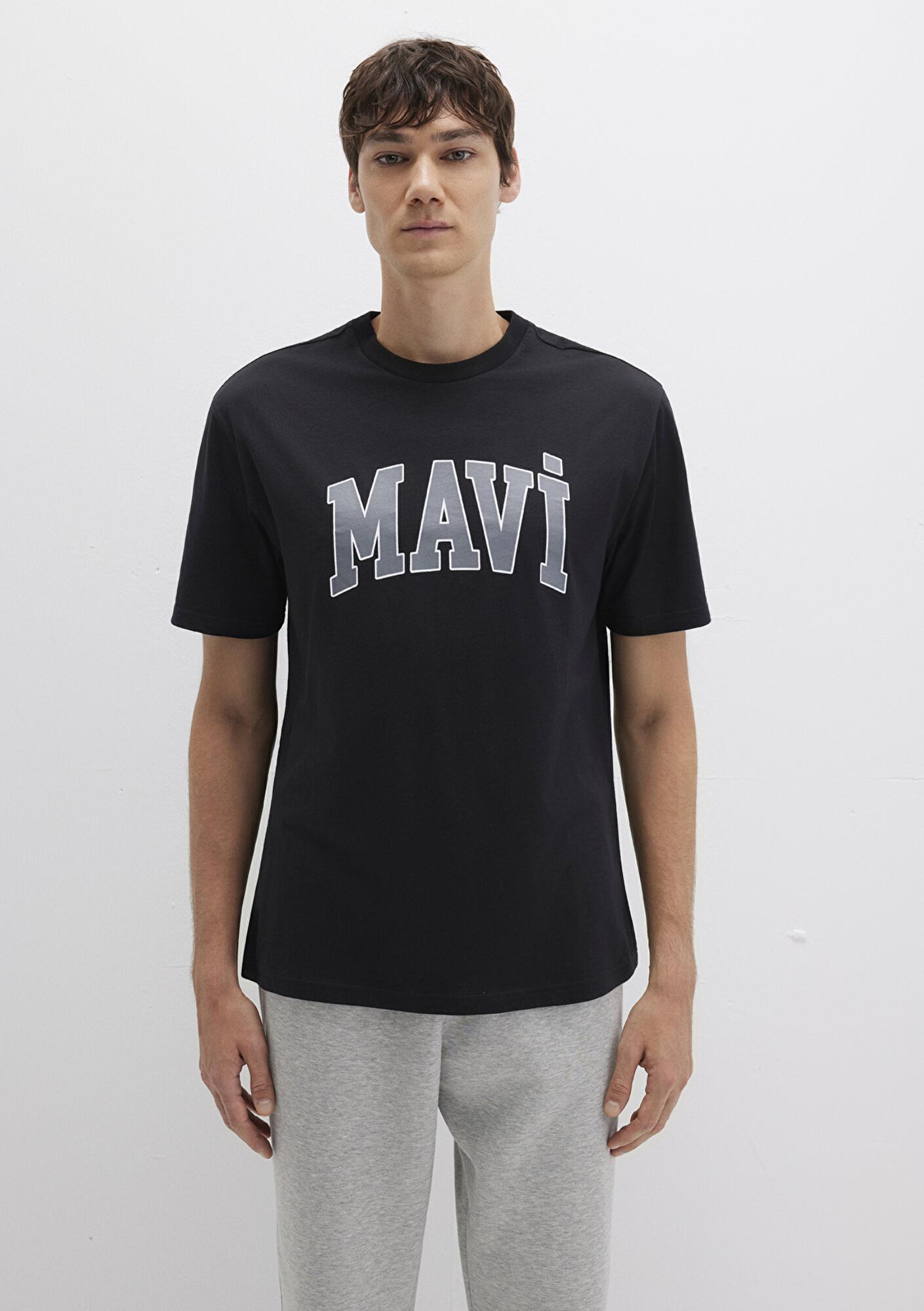 Mavi Mavi Logo Baskılı Siyah Tişört Loose Fit / Bol Rahat Kesim 0611711-900