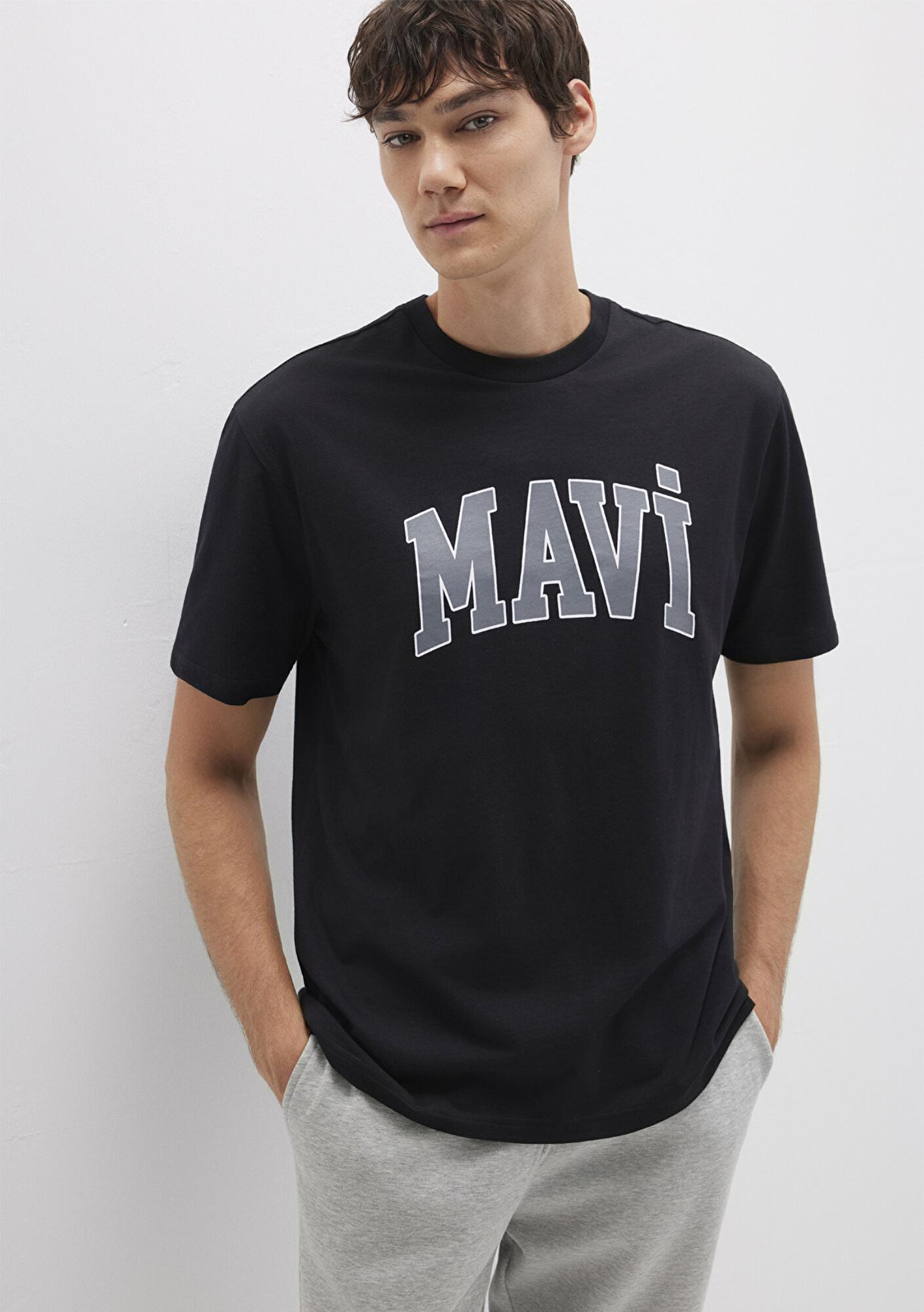 Mavi Mavi Logo Baskılı Siyah Tişört Loose Fit / Bol Rahat Kesim 0611711-900