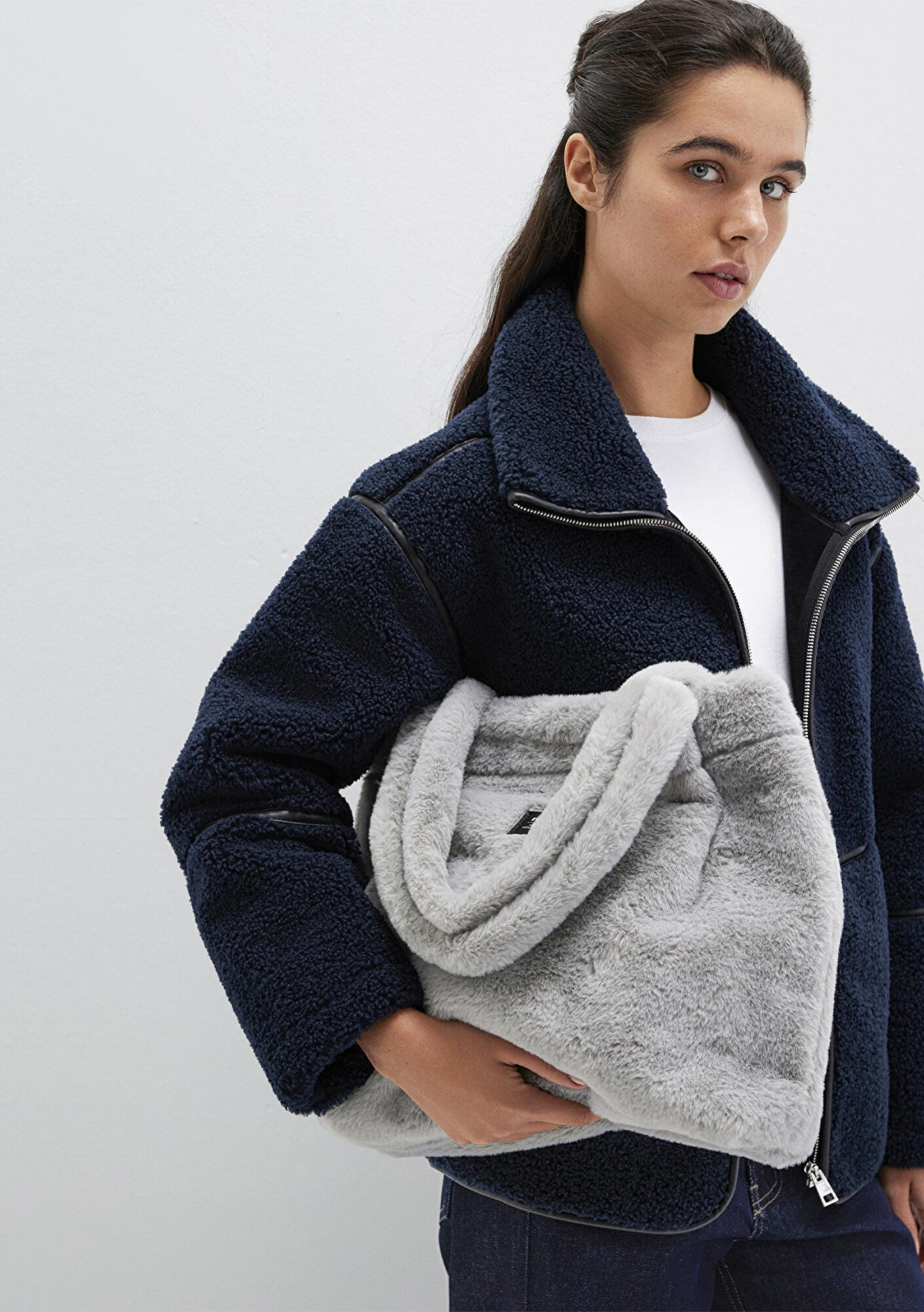 Mavi Gri Peluş Omuz Çantası 197617-85550