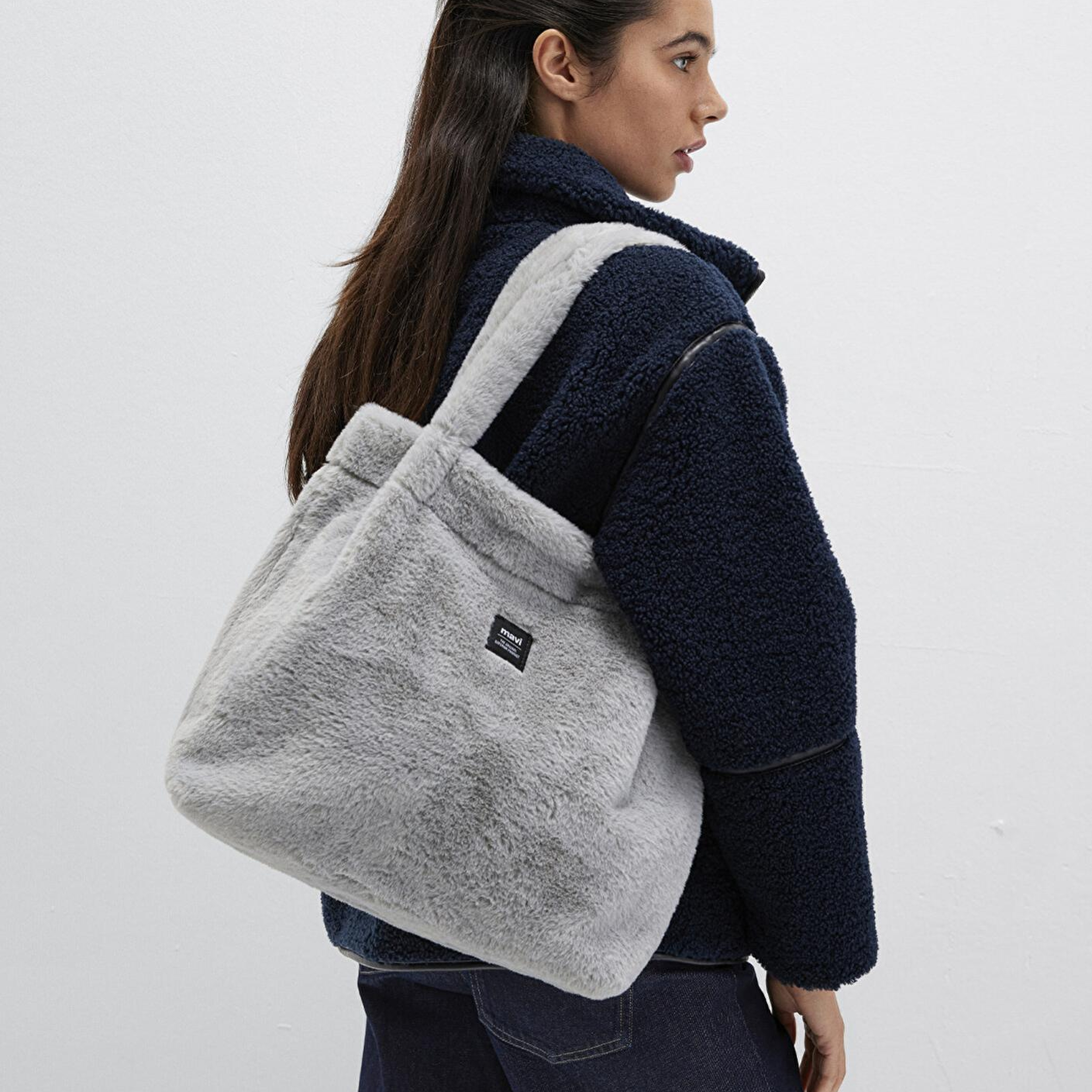 Mavi Gri Peluş Omuz Çantası 197617-85550