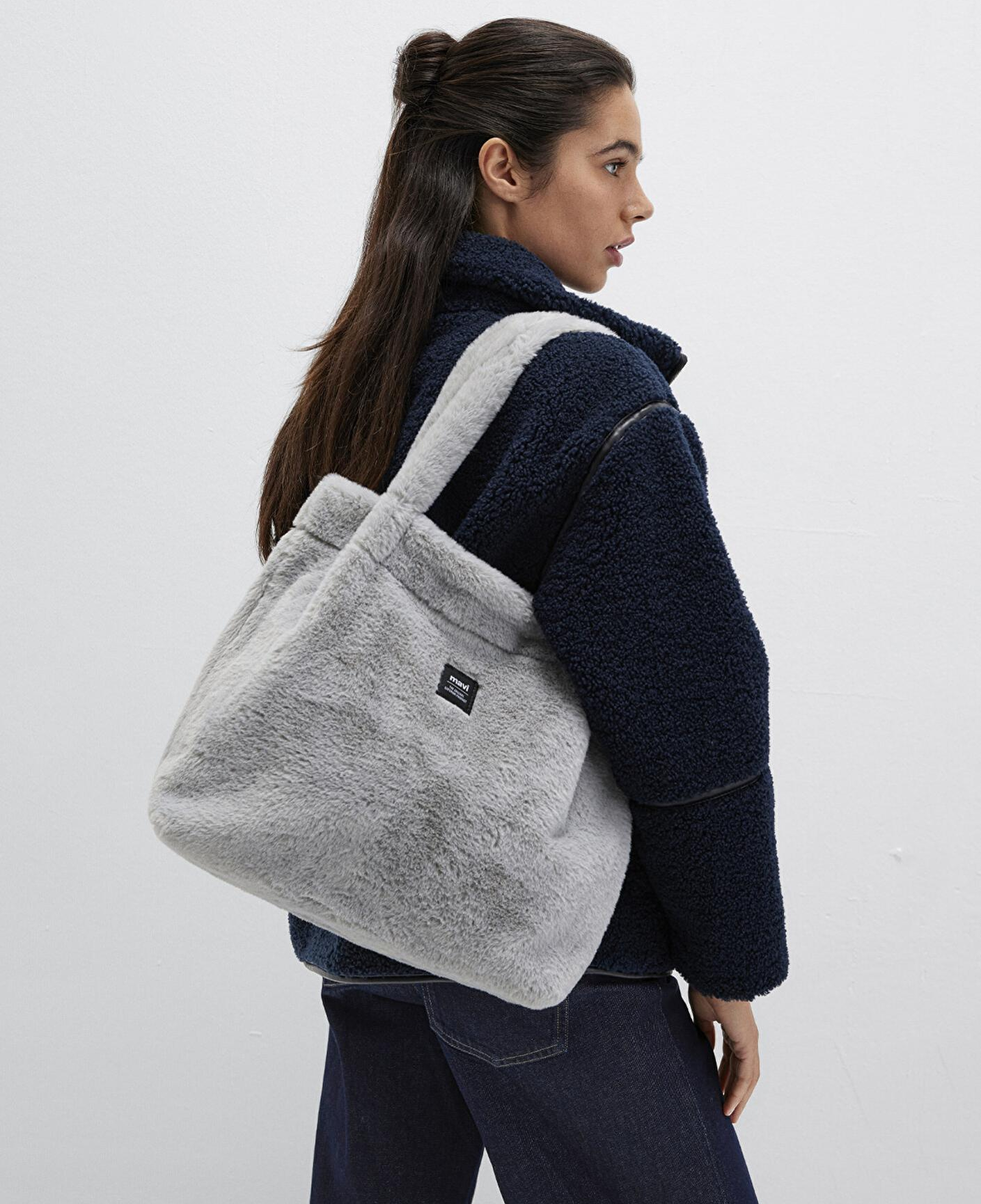 Mavi Gri Peluş Omuz Çantası 197617-85550