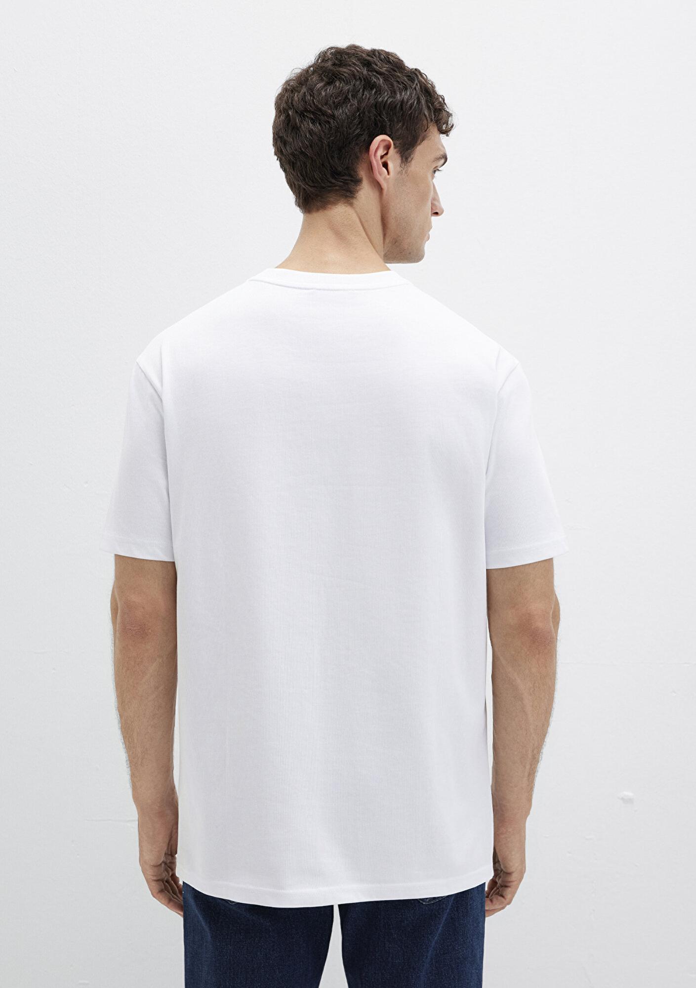 Mavi Bisiklet Yaka Beyaz Basic Tişört Loose Fit / Bol Rahat Kesim 0611596-620