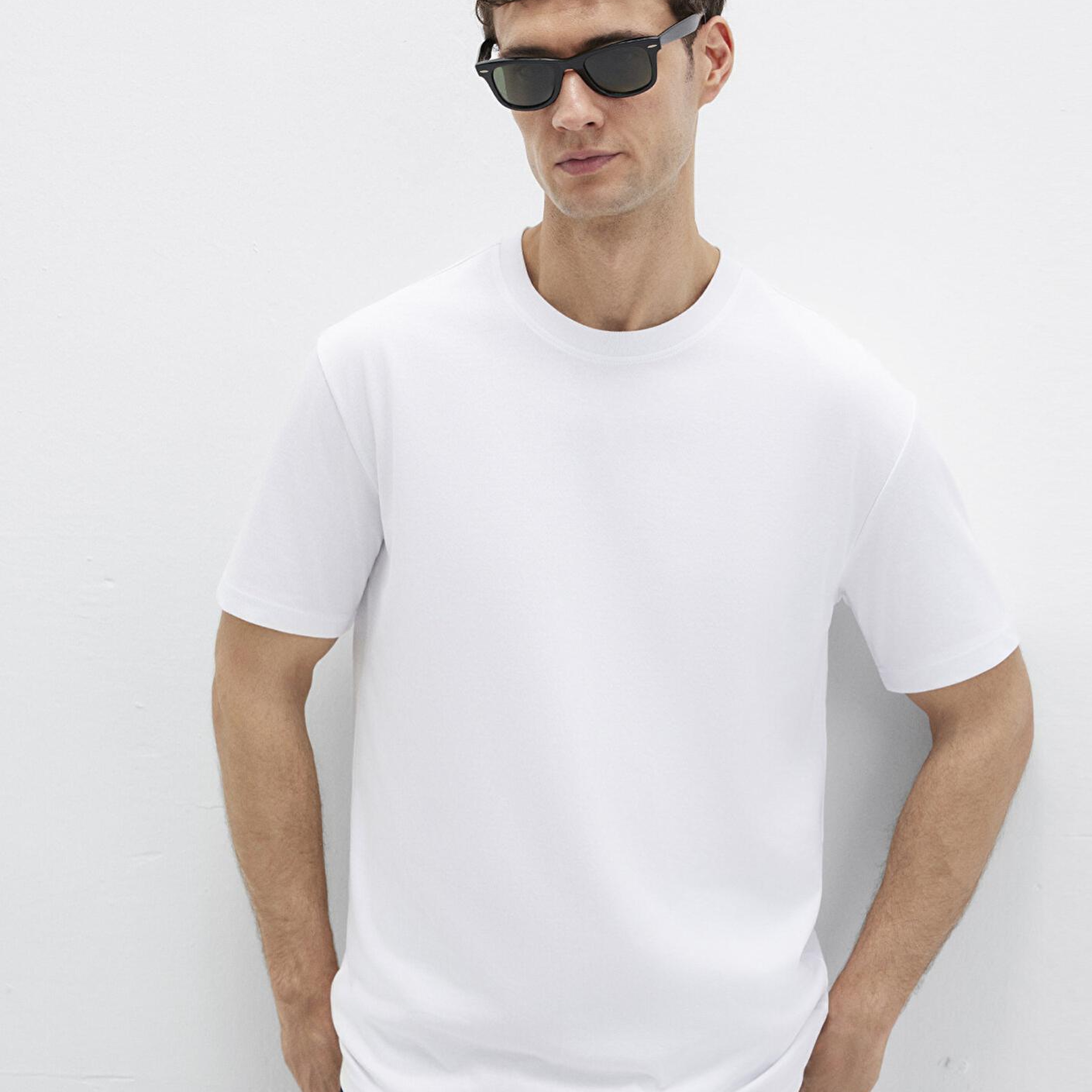 Mavi Bisiklet Yaka Beyaz Basic Tişört Loose Fit / Bol Rahat Kesim 0611596-620