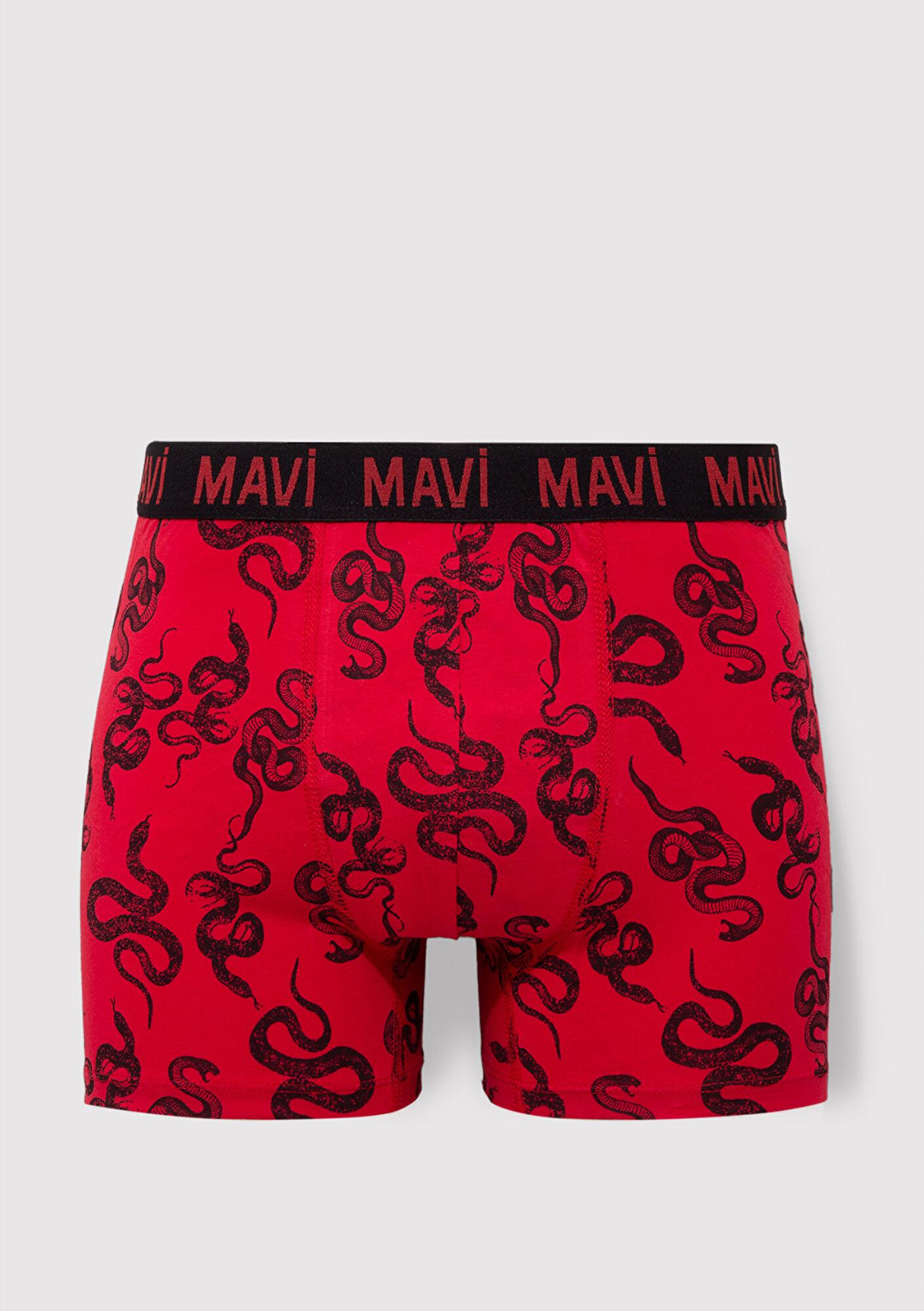 Mavi Yılan Baskılı Kırmızı Boxer 0911056-82677