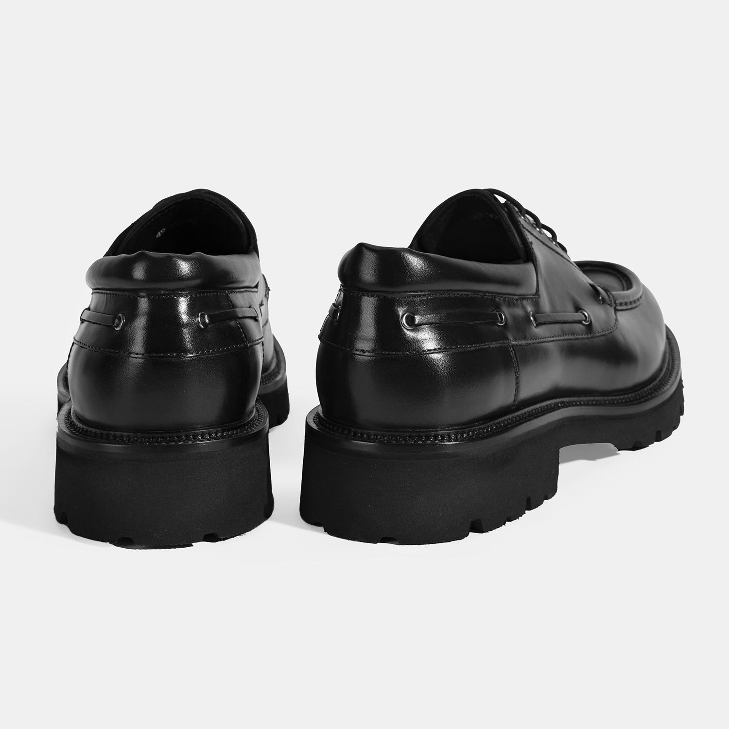 Erkek Siyah Bağcıklı Deri Günlük Ayakkabı