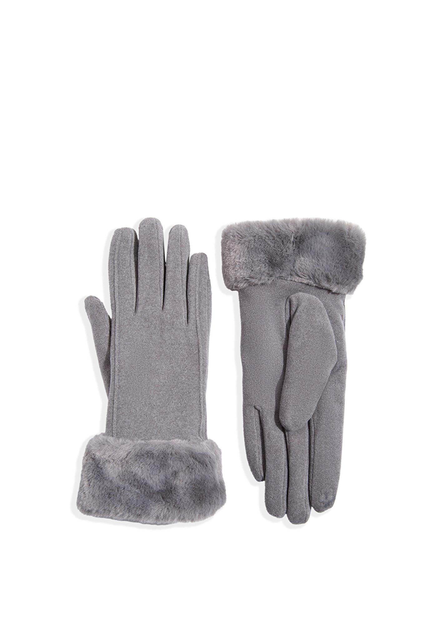 Mavi Suni Kürk Detaylı Gri Eldiven 1911768-27063