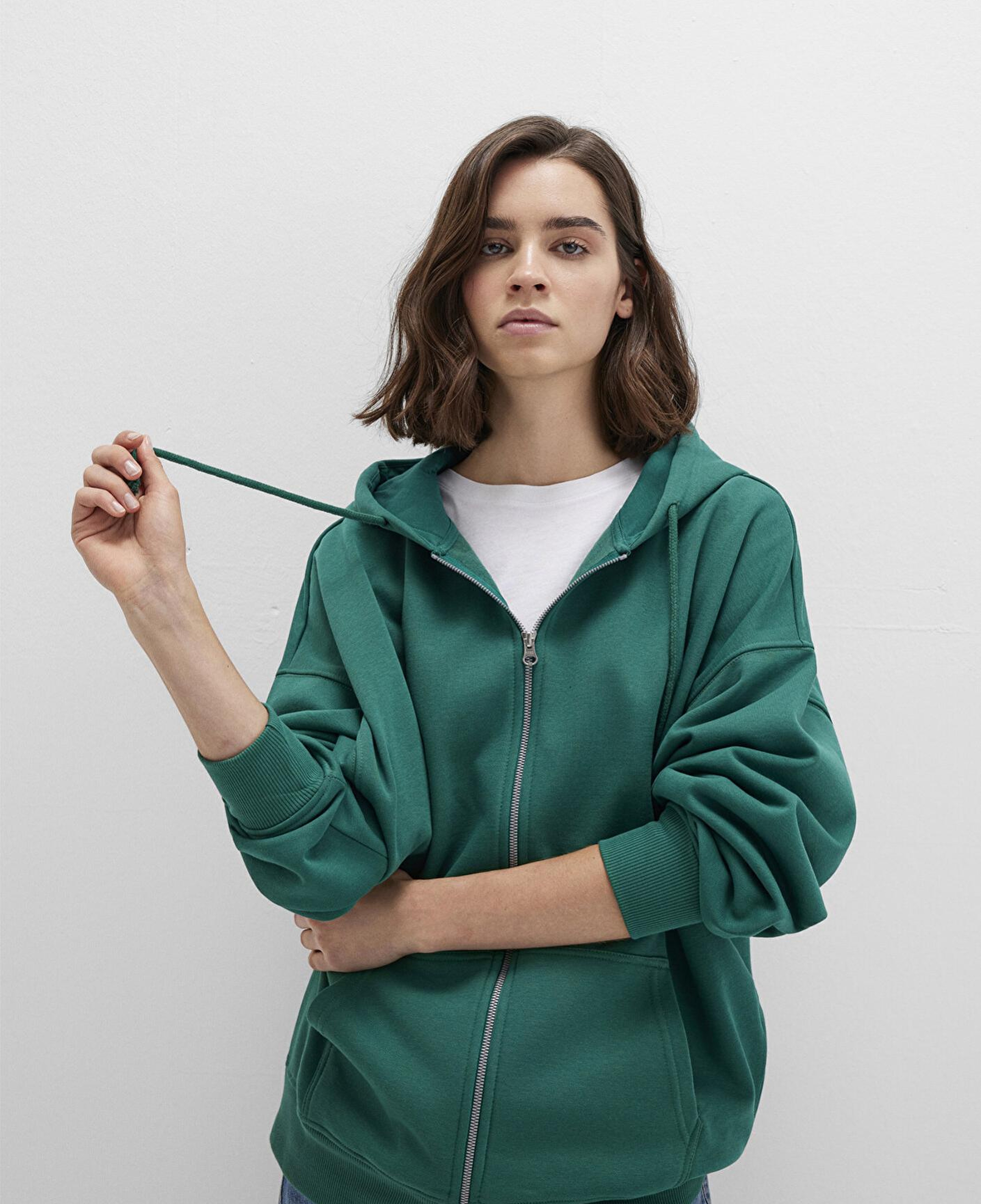 Mavi Kapüşonlu Fermuarlı Yeşil Sweatshirt 1610221-71874