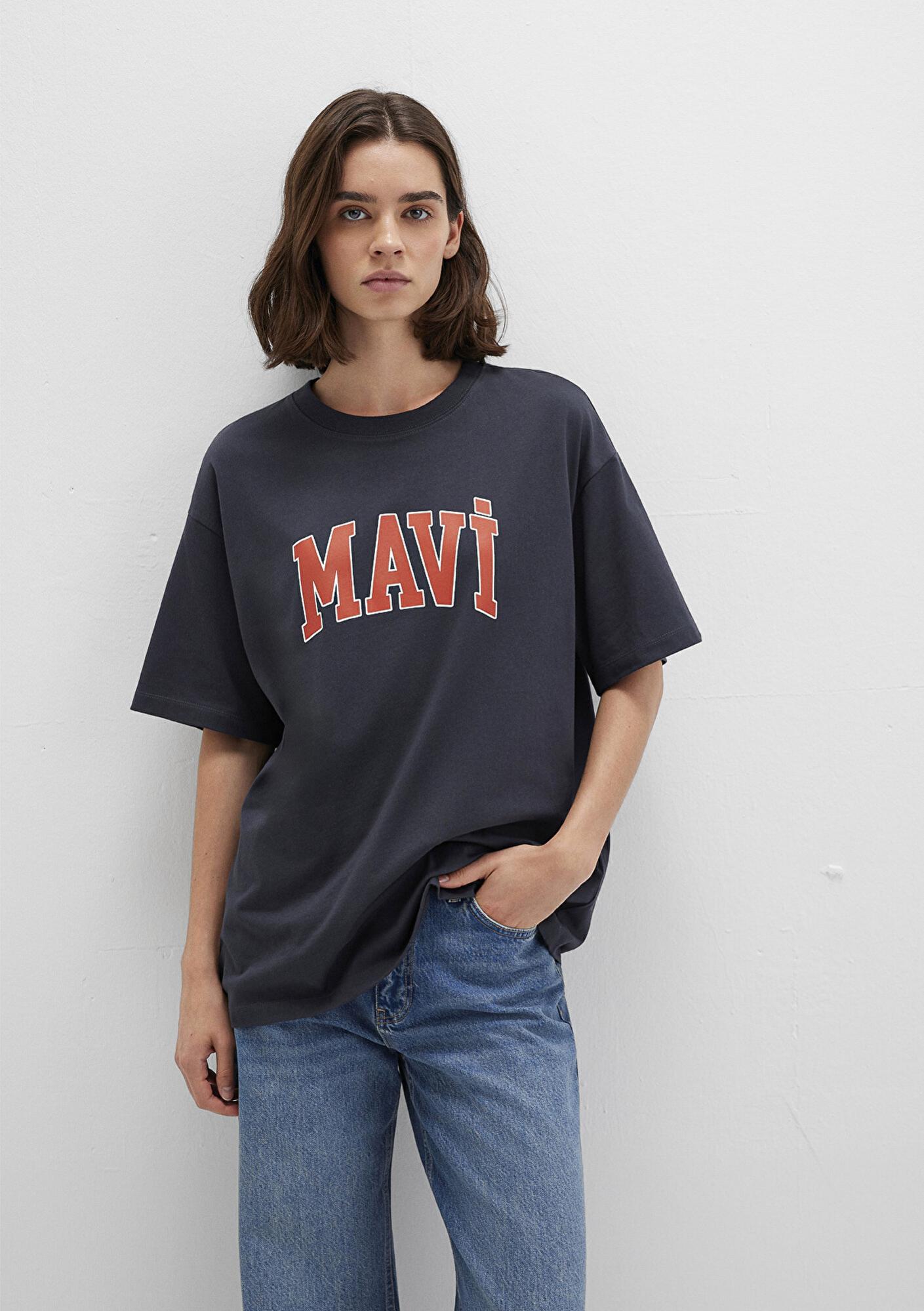 Mavi Mavi Logo Baskılı Antrasit Tişört Oversize / Geniş Kesim 1600843-82185